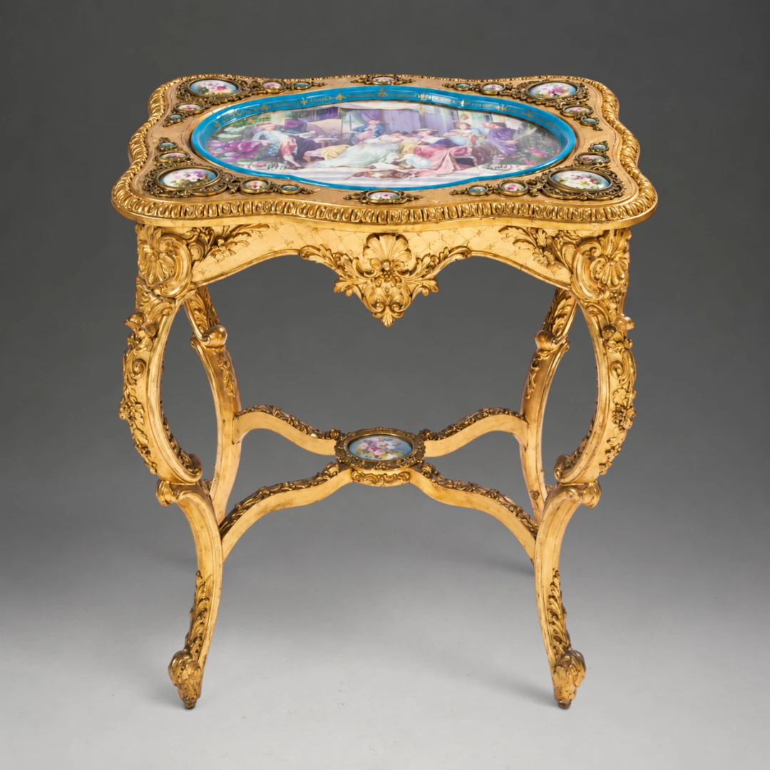 Napoleon III centre table with Royal Vienna porcelain plaques, France, c. 1870