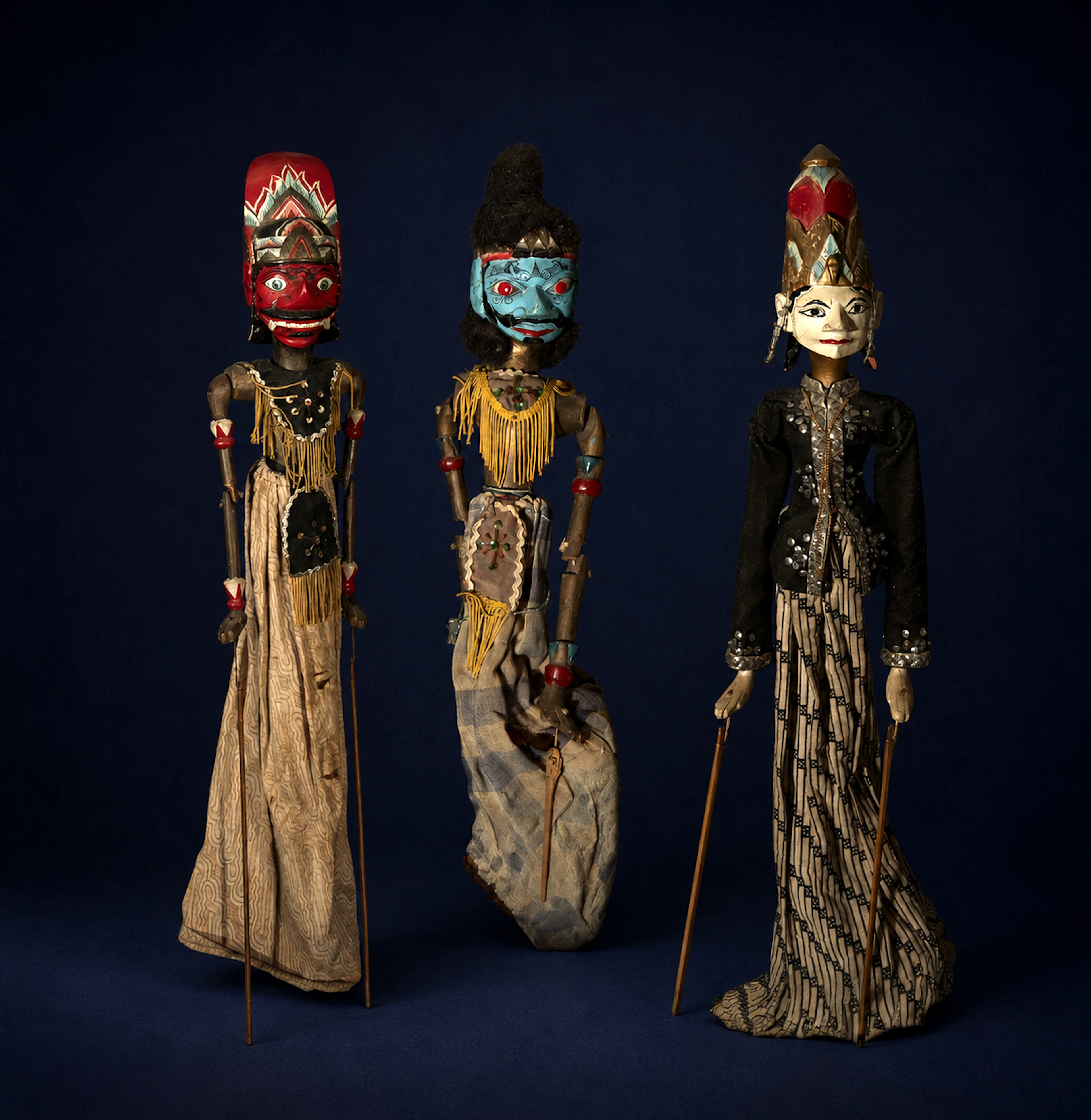 Rare Lot of 3 Java Indonesia Puppets with Natural Hair