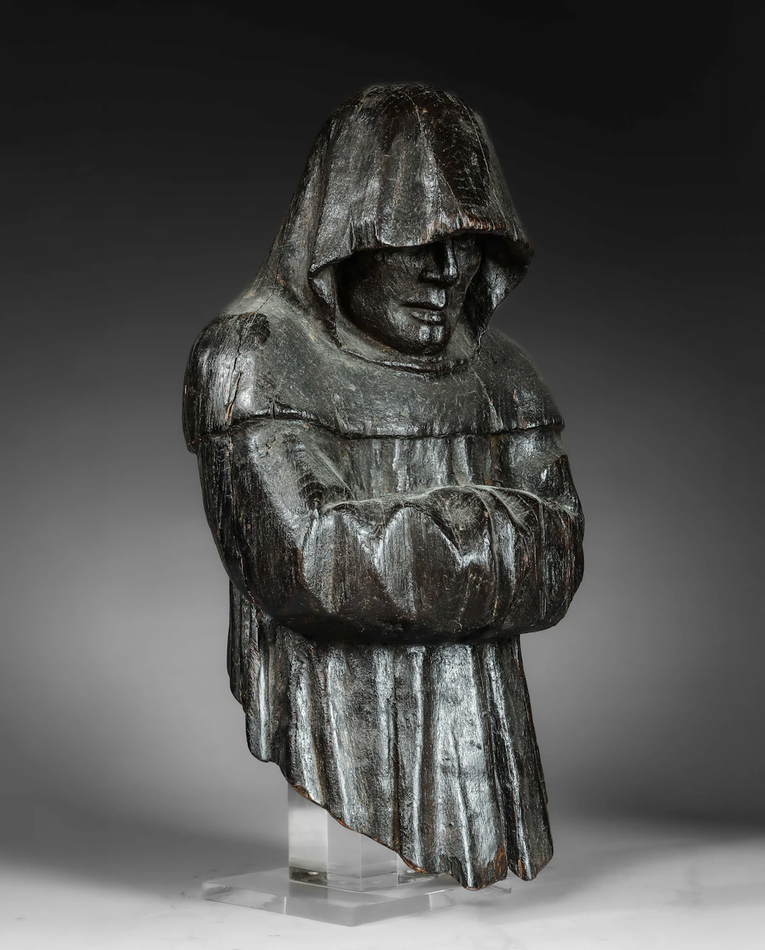 Rare sculpture of a monk in prayer, late medieval, Germany, Rhine