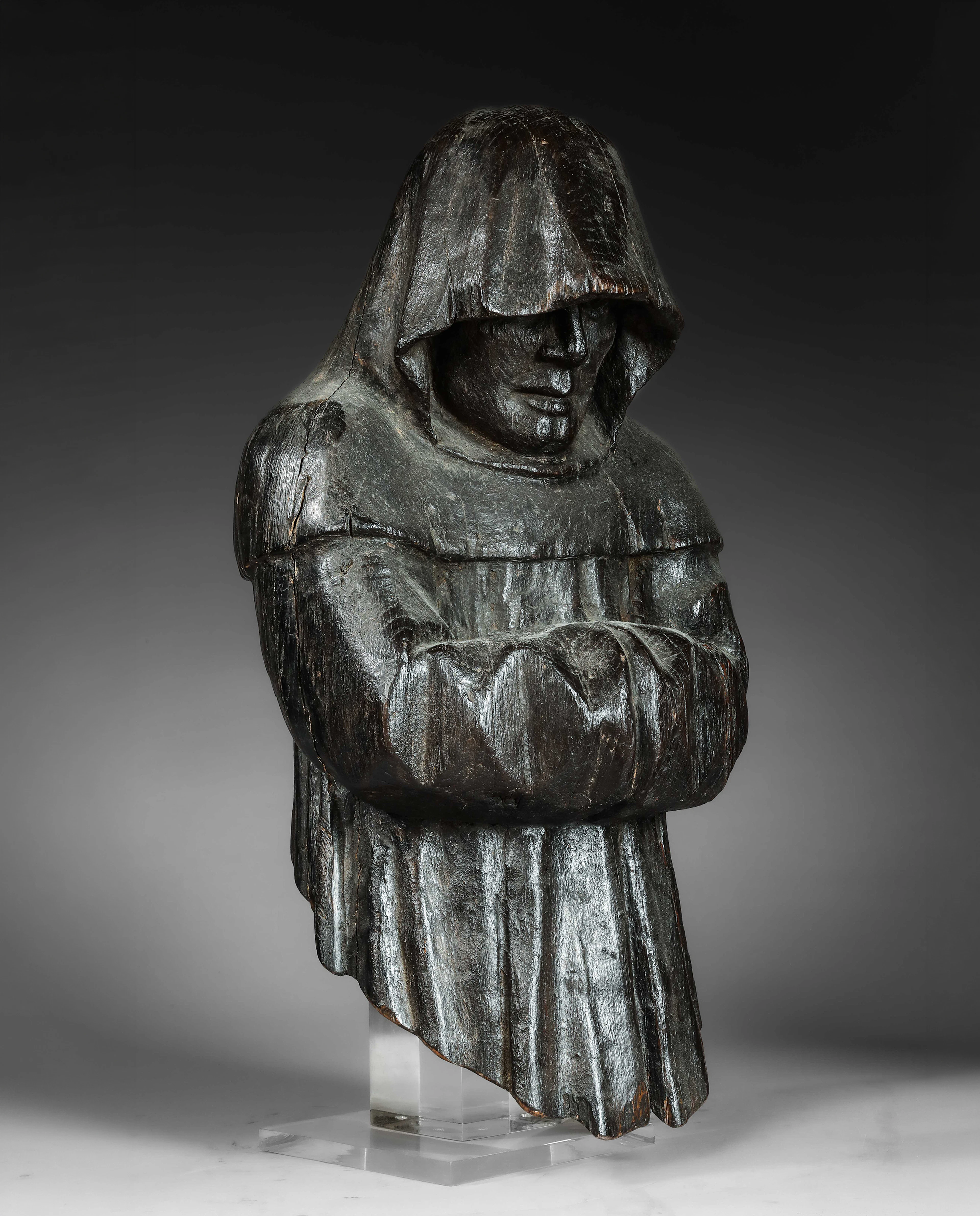Rare sculpture of a monk in prayer, late medieval, Germany, Rhine