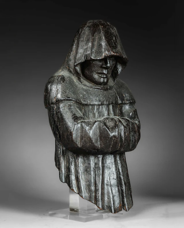 Rare sculpture of a monk in prayer, late medieval, Germany, Rhine