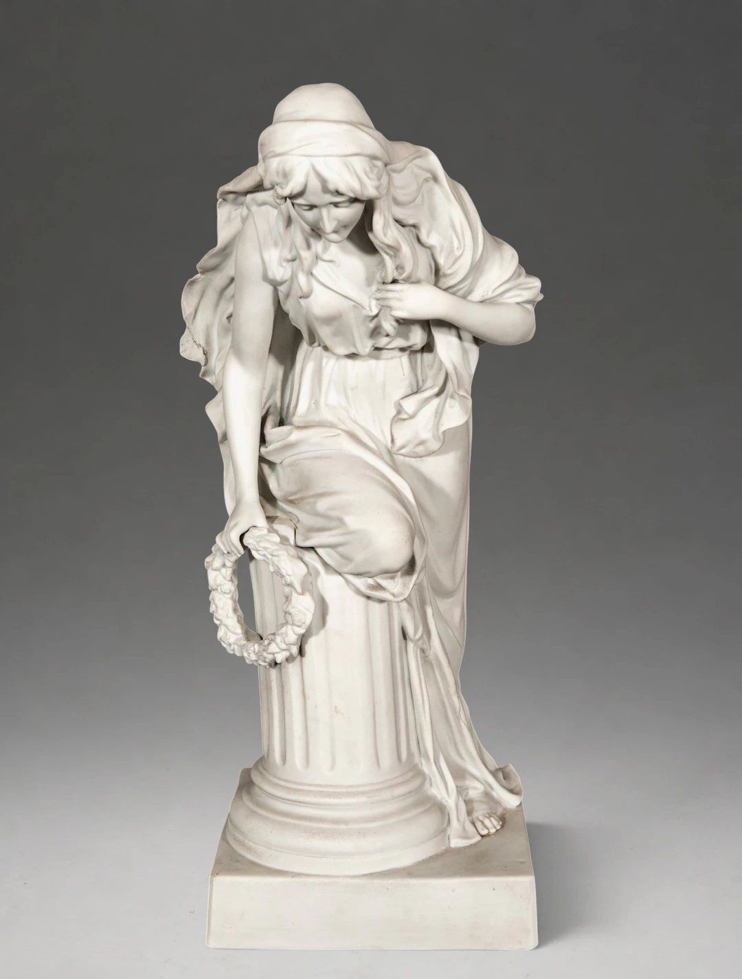 Exquisite French Biscuit Porcelain Lady with a floral crown, signed