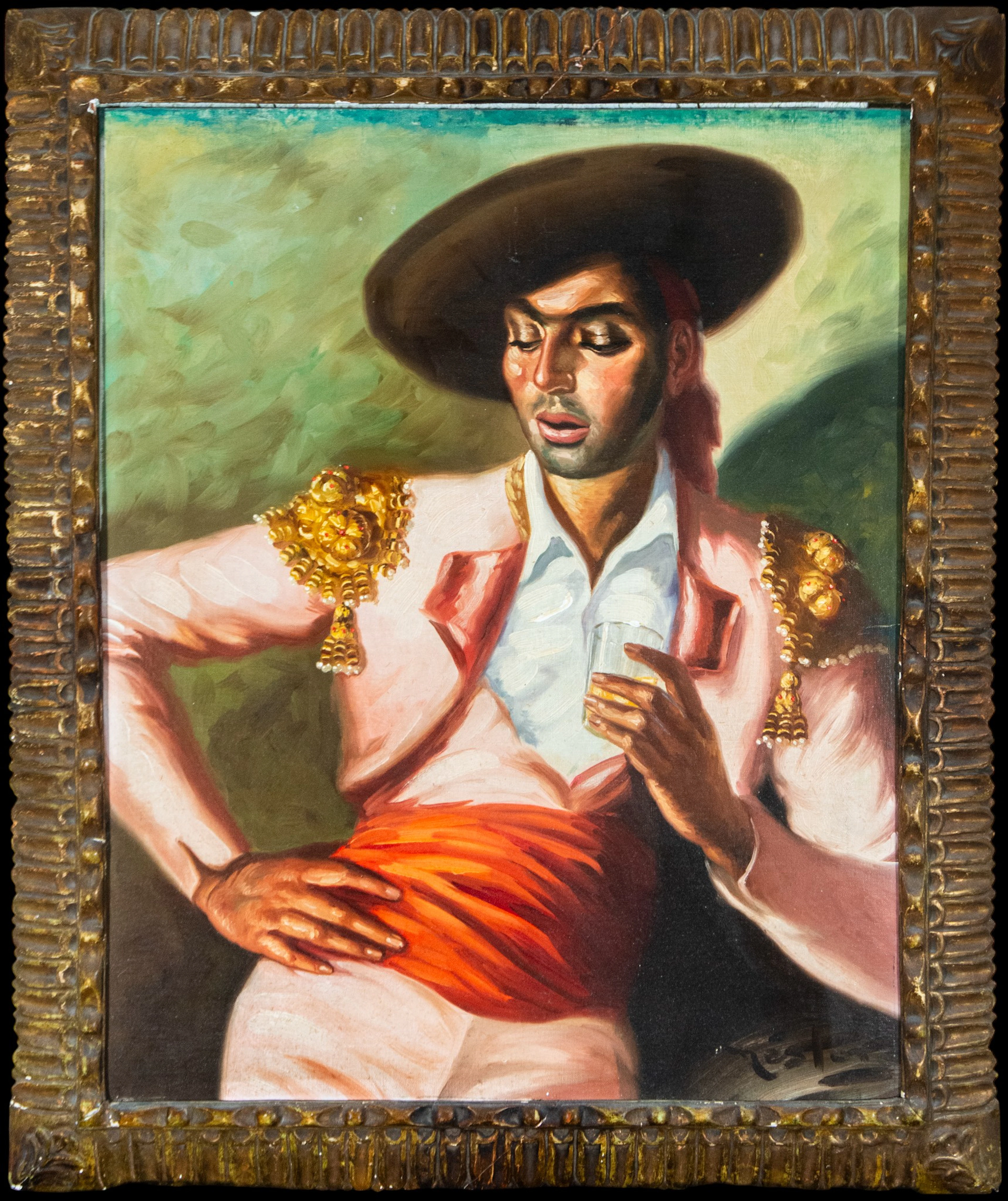 Portrait of a bullfighter. Signed. Spanish school. 20th century.