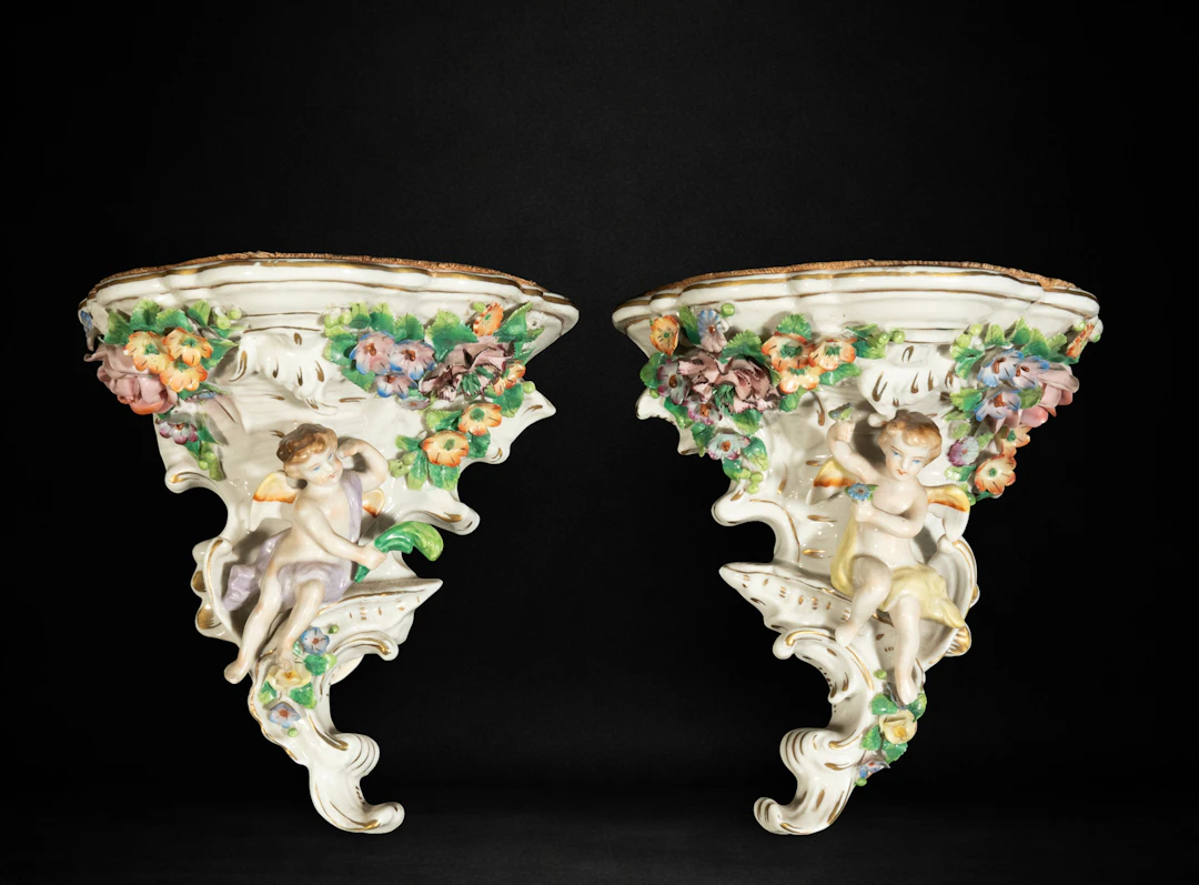 Pair of Important Wall Brackets in Naples Capodimonte Porcelain, 19th Century