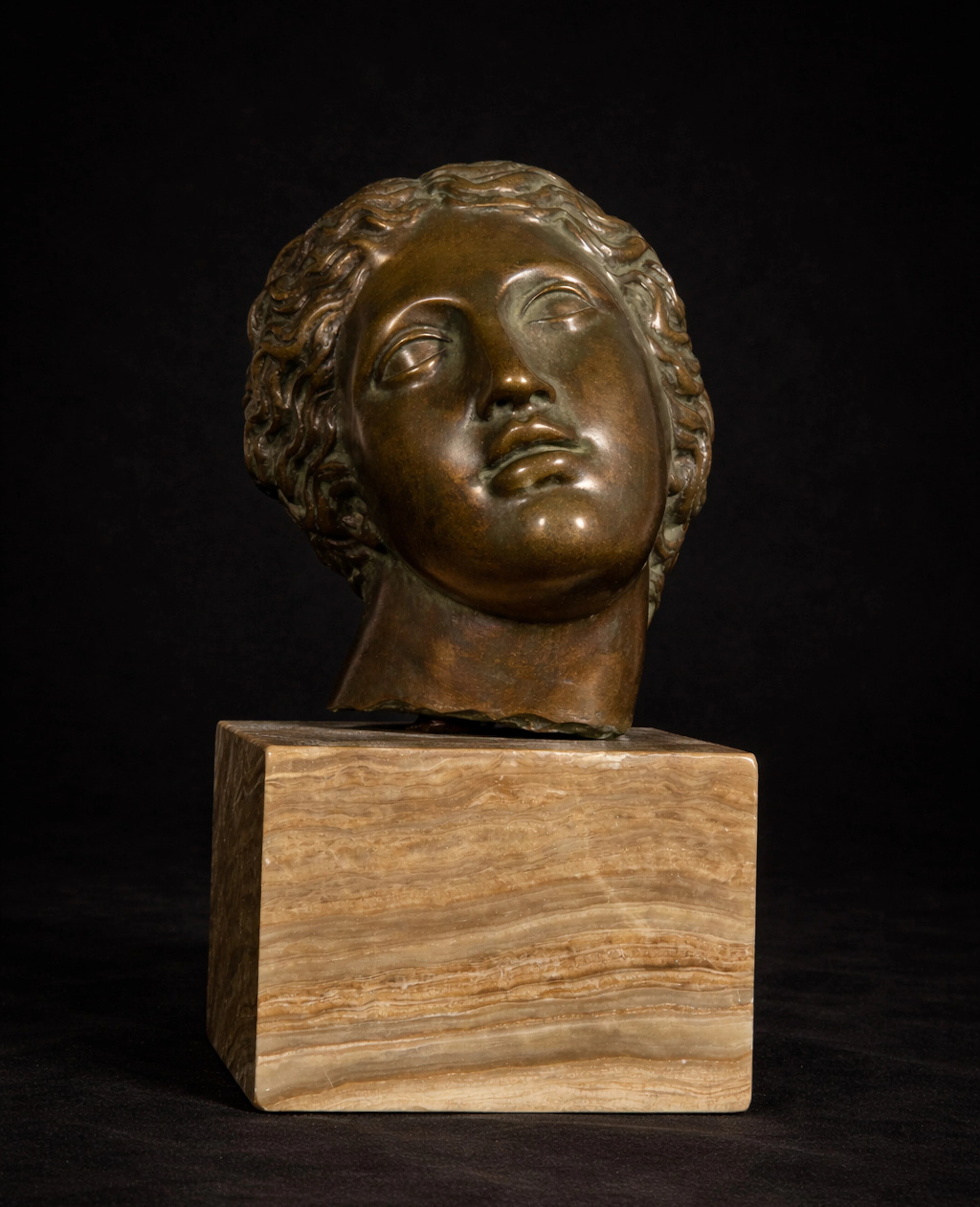 Exquisite Roman patinated bronze sculpture of a Greek Venus head from