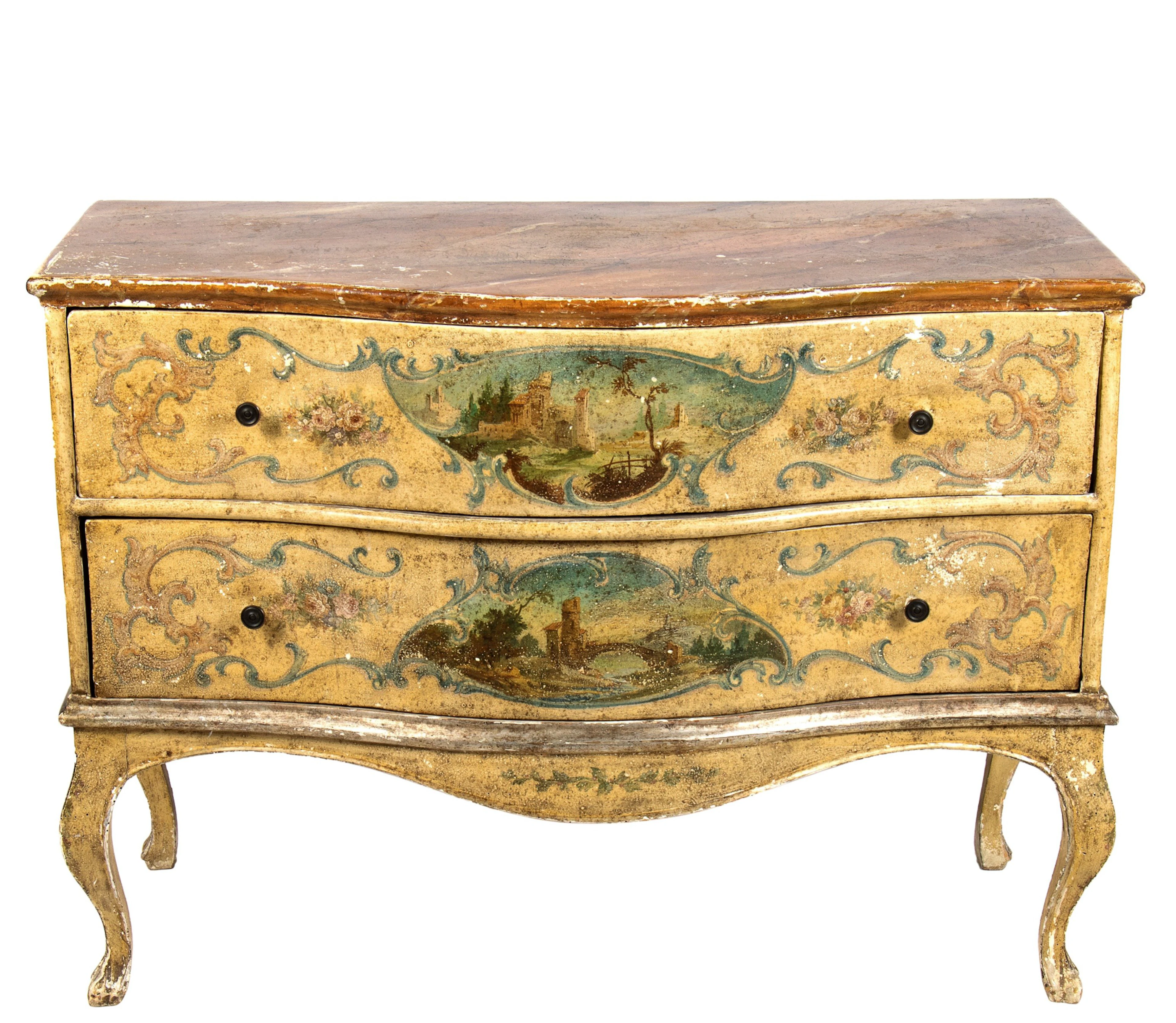 Louis XV style chest of drawers in lacquered and painted wood with