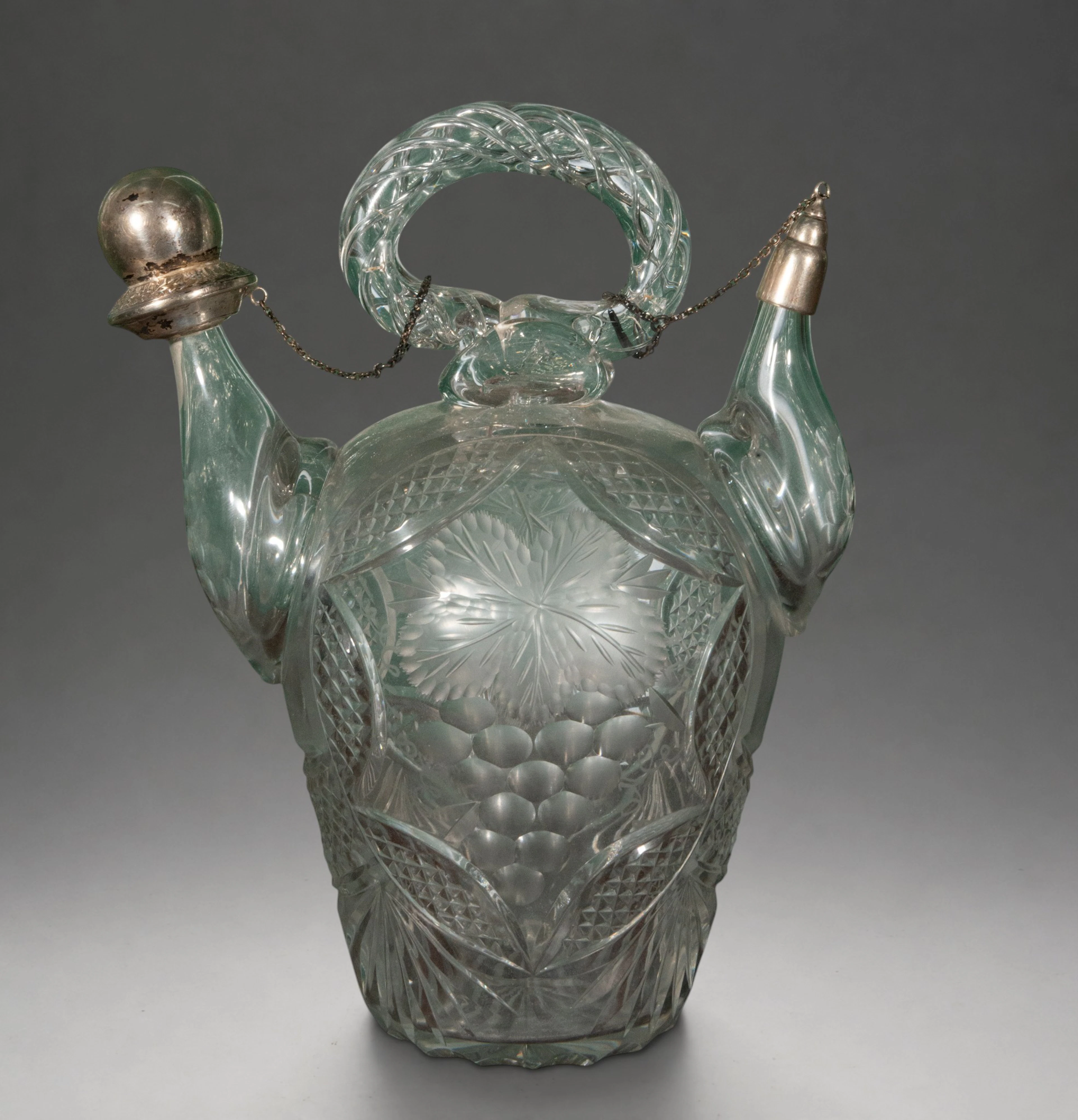 Cut glass water jug ​​with silver mounts – circa 1920