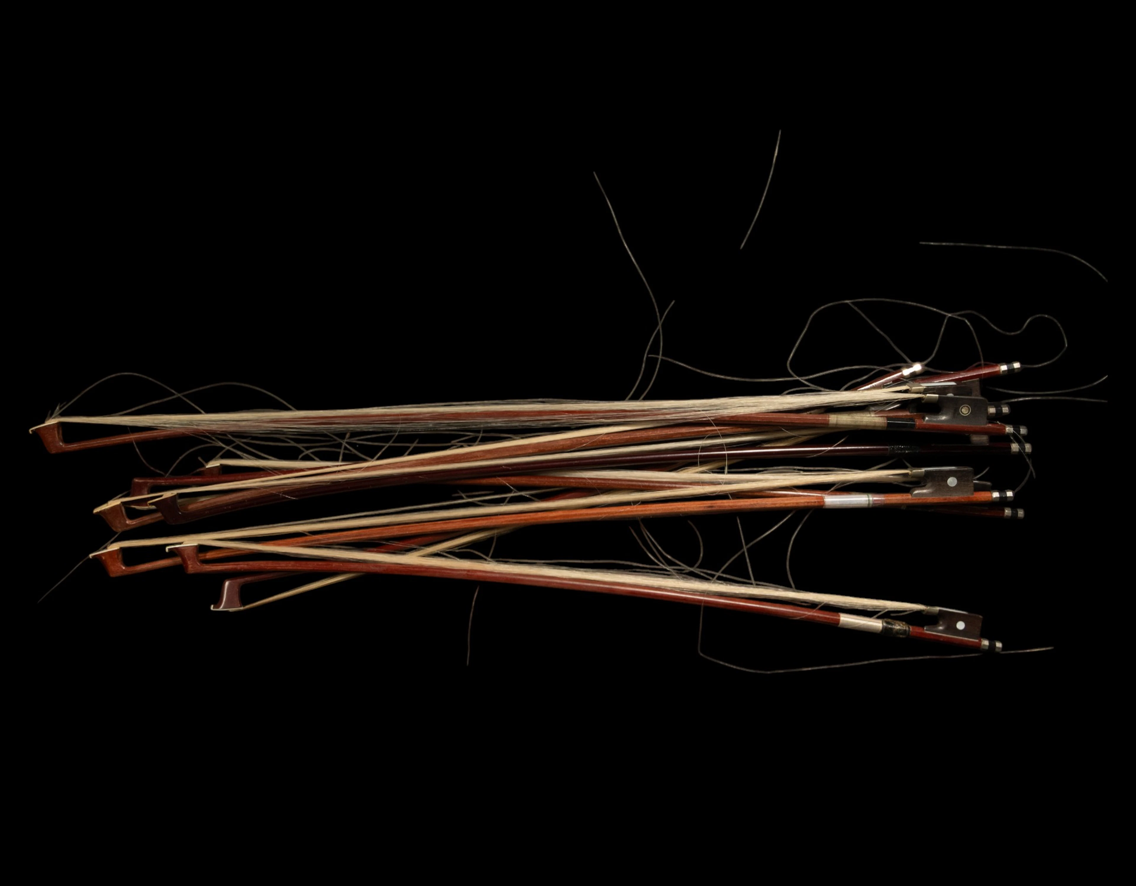 Set of 8 Violin bows, made of wood and horsehair