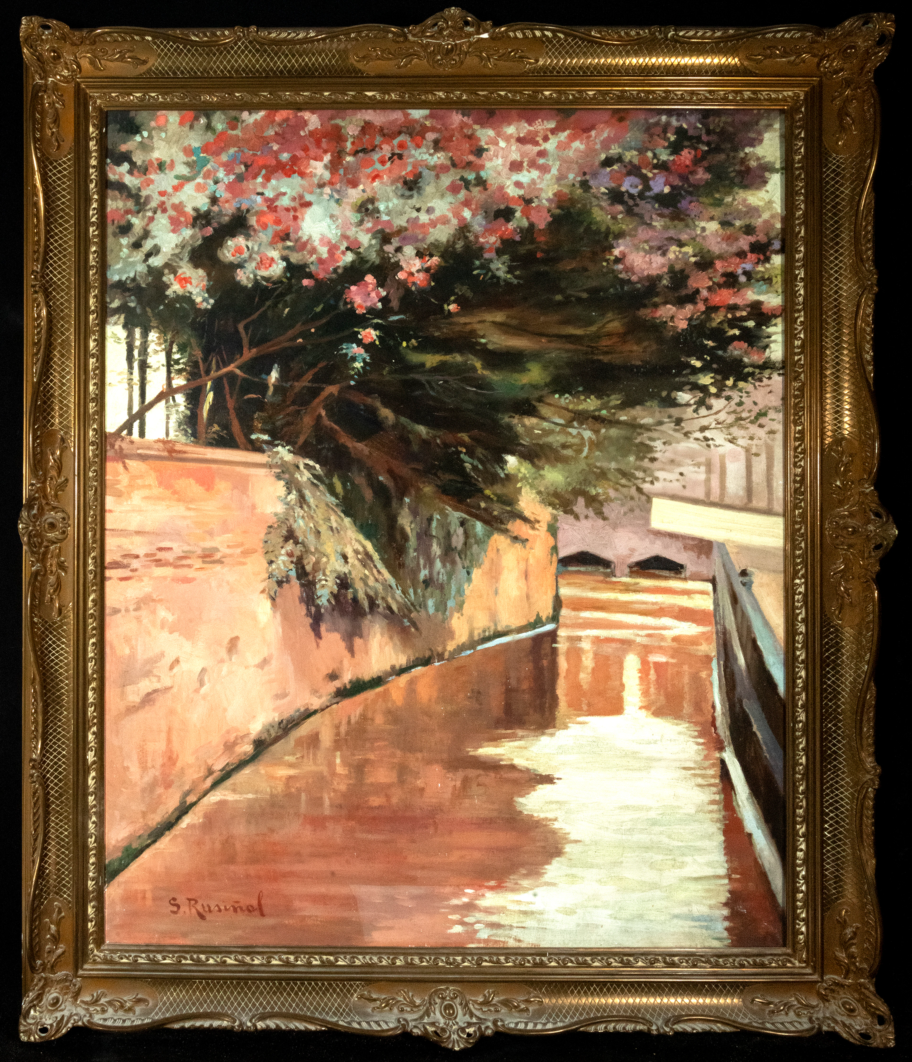 Montjuic Canal, Signed S. Rusiñol, 19th century Catalan school, with