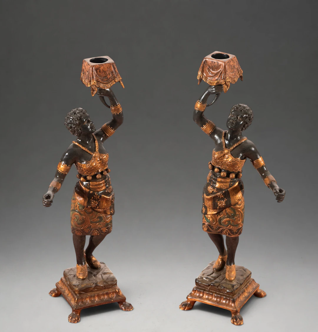 Pair of exquisite Venetian Moretto tabletop torches – 19th century