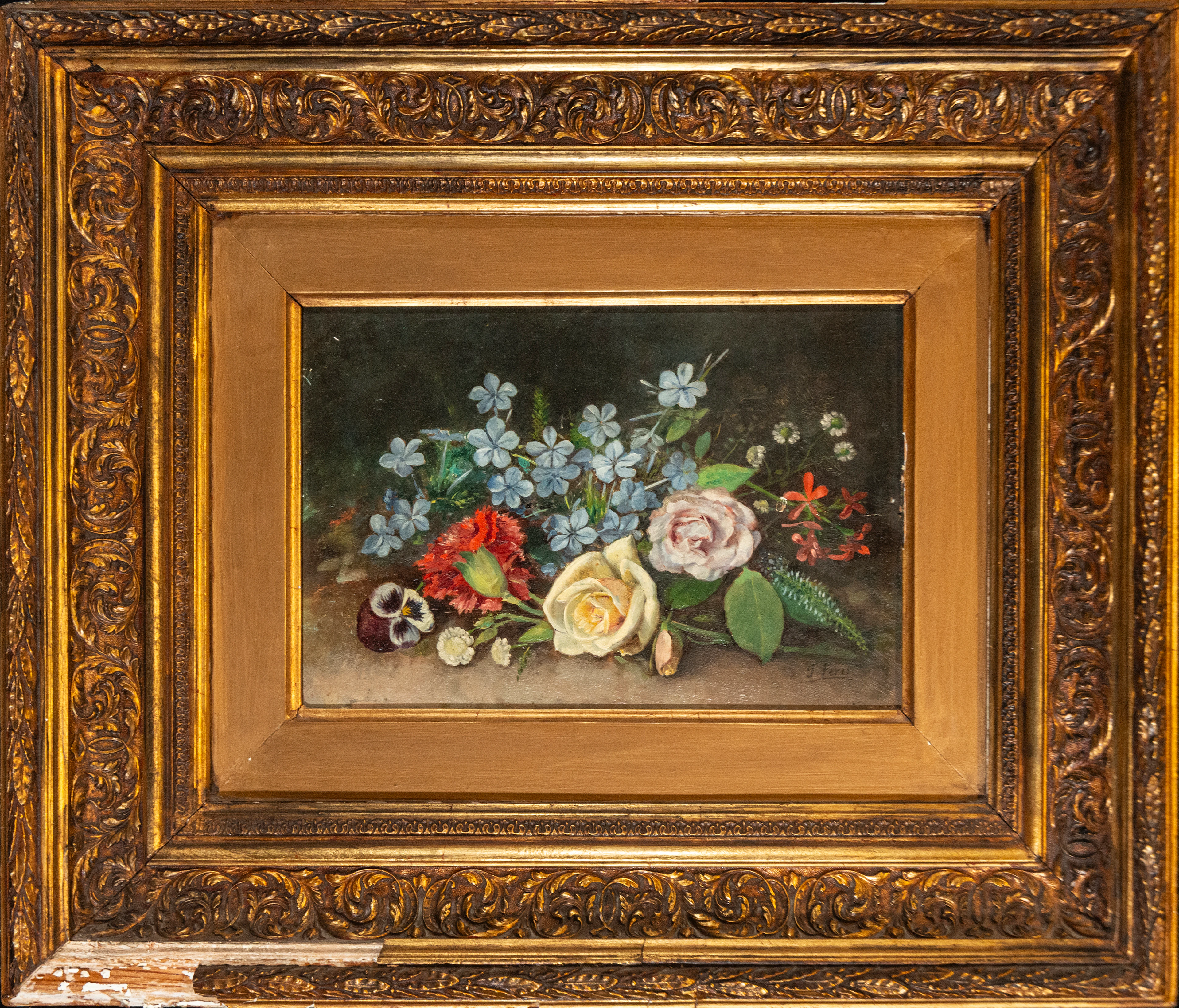 Still life with roses – Spanish School, J. Peris – 19th century