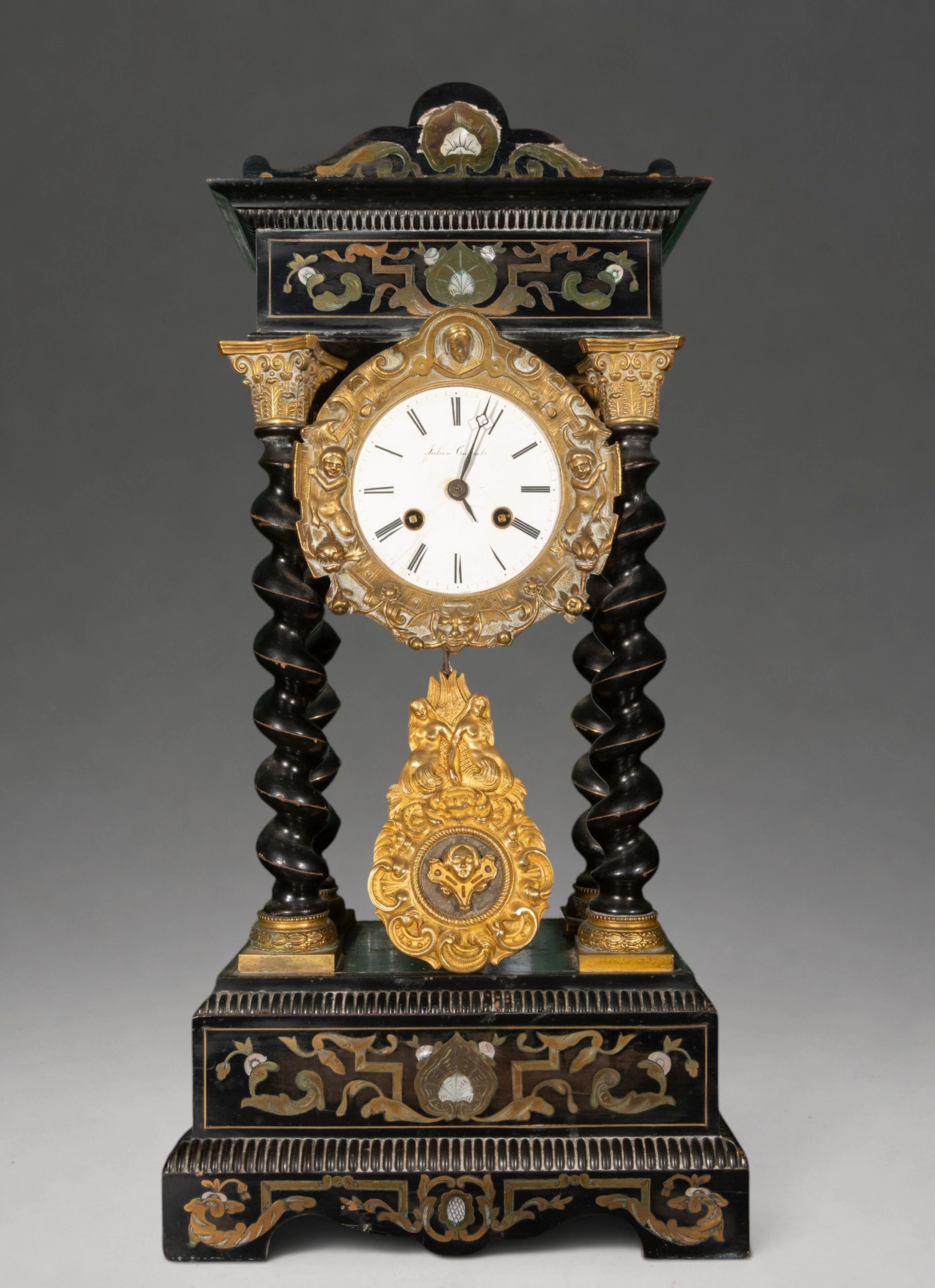 Napoleon III portico clock with Solomonic columns – 19th century