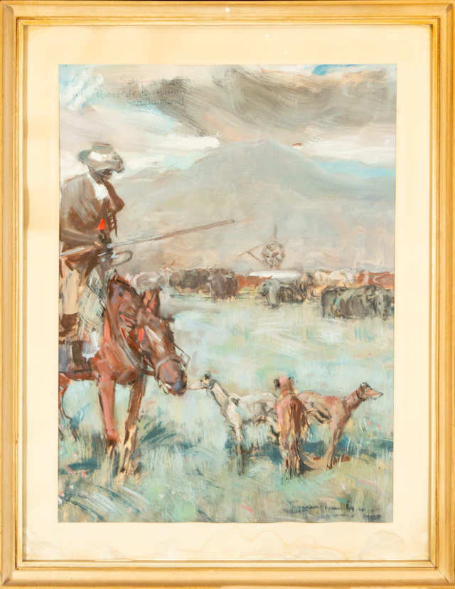 Horseman and cattle in a rural landscape, GONZALEZ MARCOS – Spanish