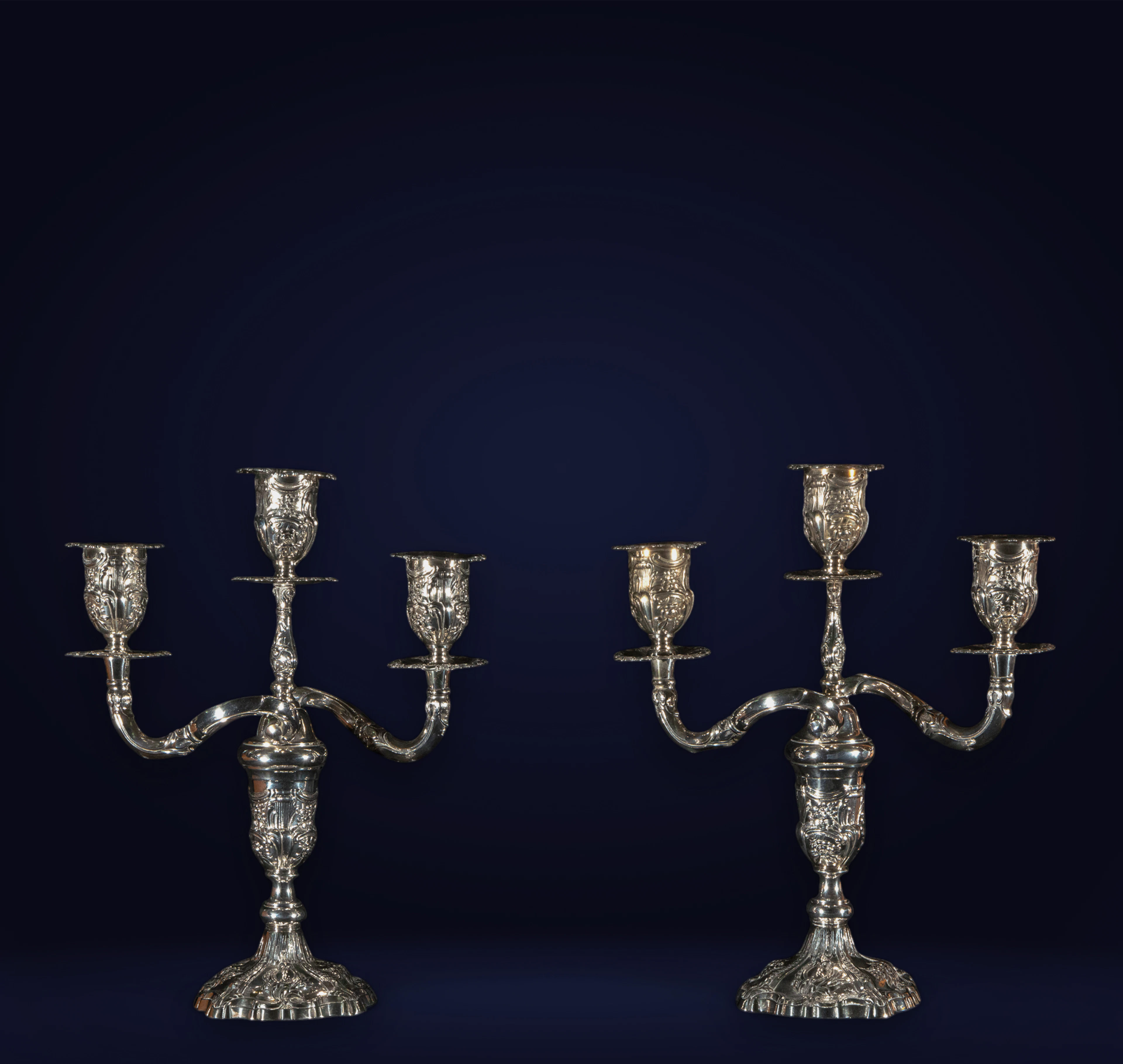 Pair of Spanish silver candelabras from Durán, Madrid, 20th century