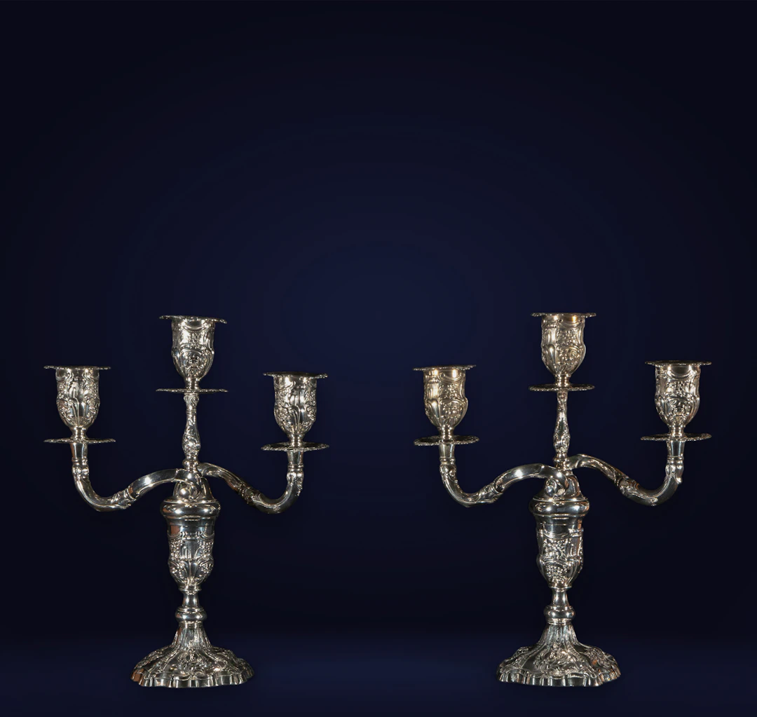 Pair of Spanish silver candelabras from Durán, Madrid, 20th century