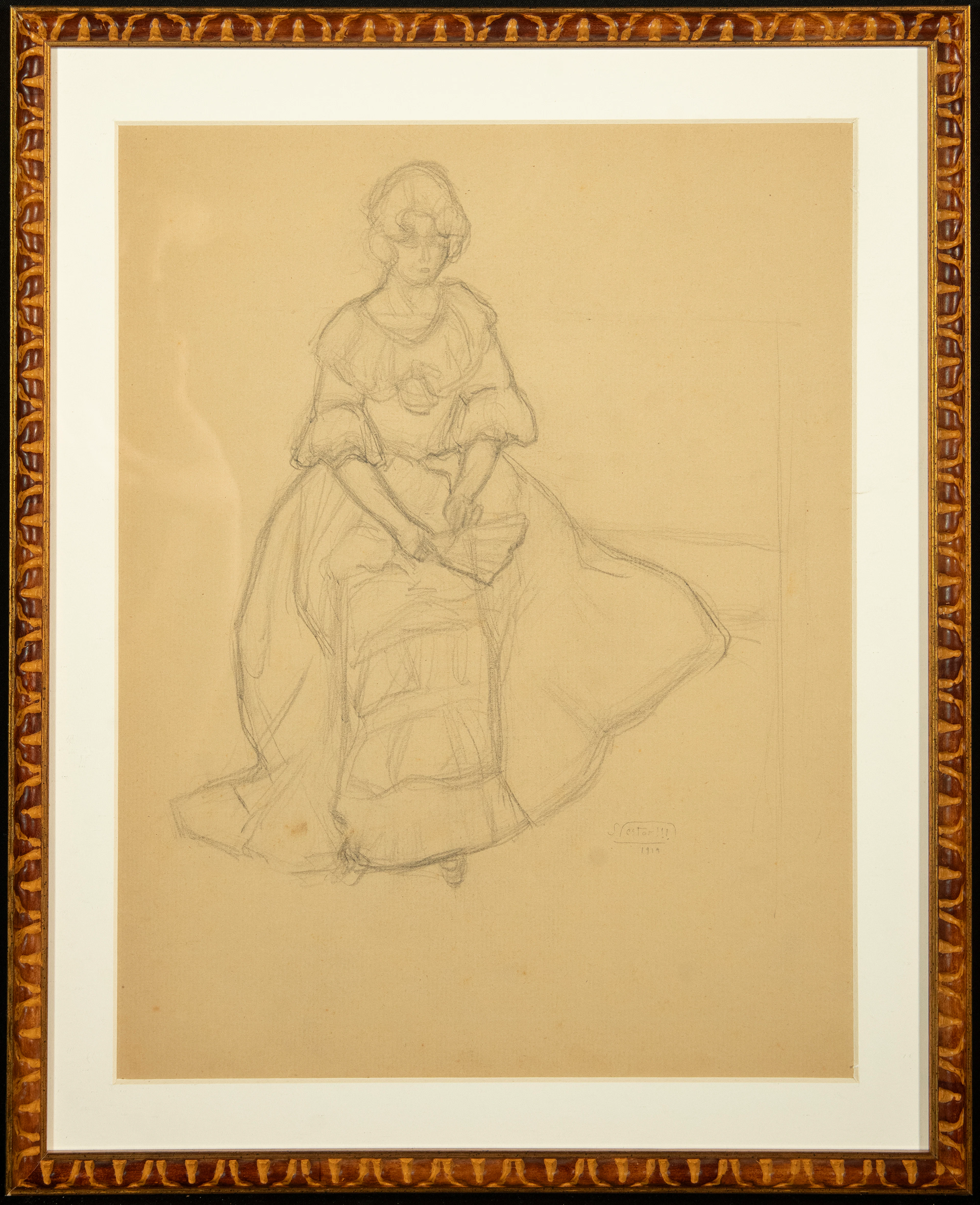 Néstor, signed, Lady - Charcoal on paper