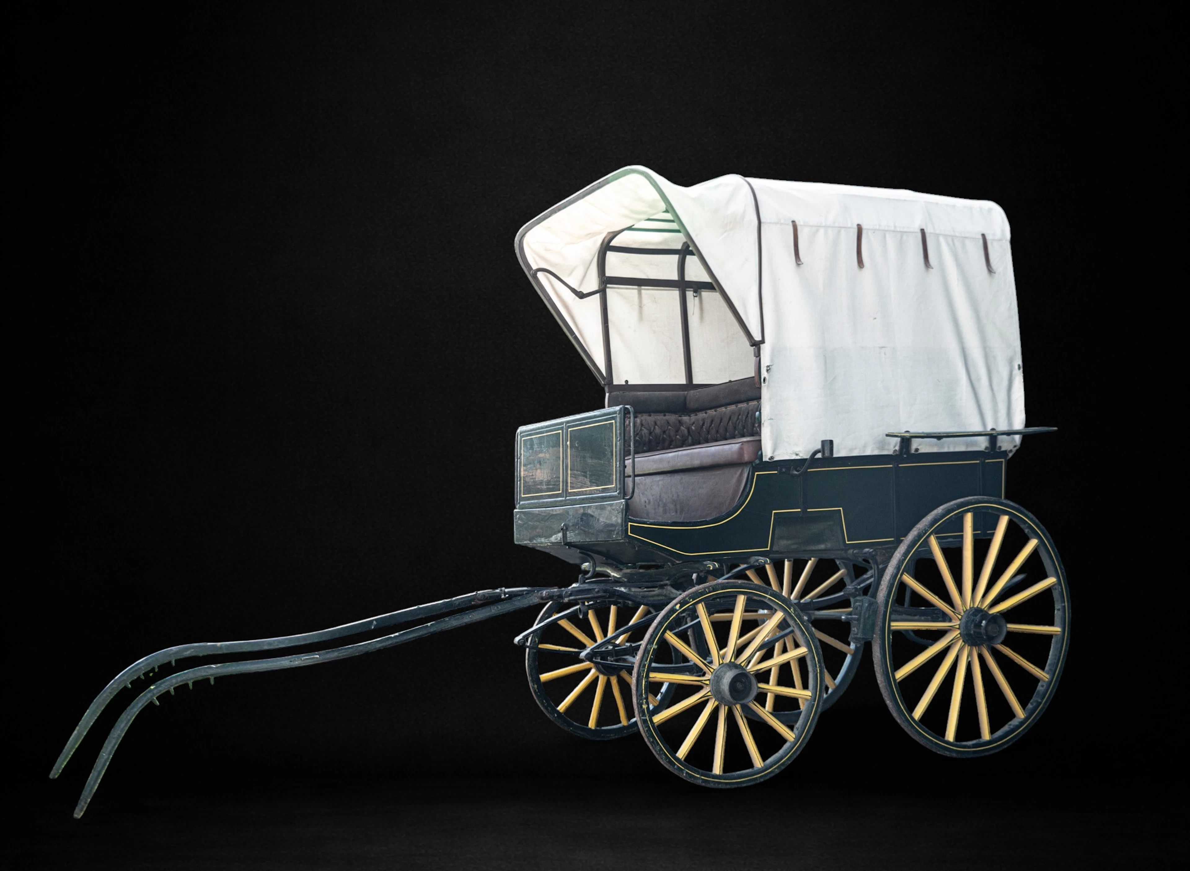 Horse-drawn omnibus-type carriage for five passengers plus coachman