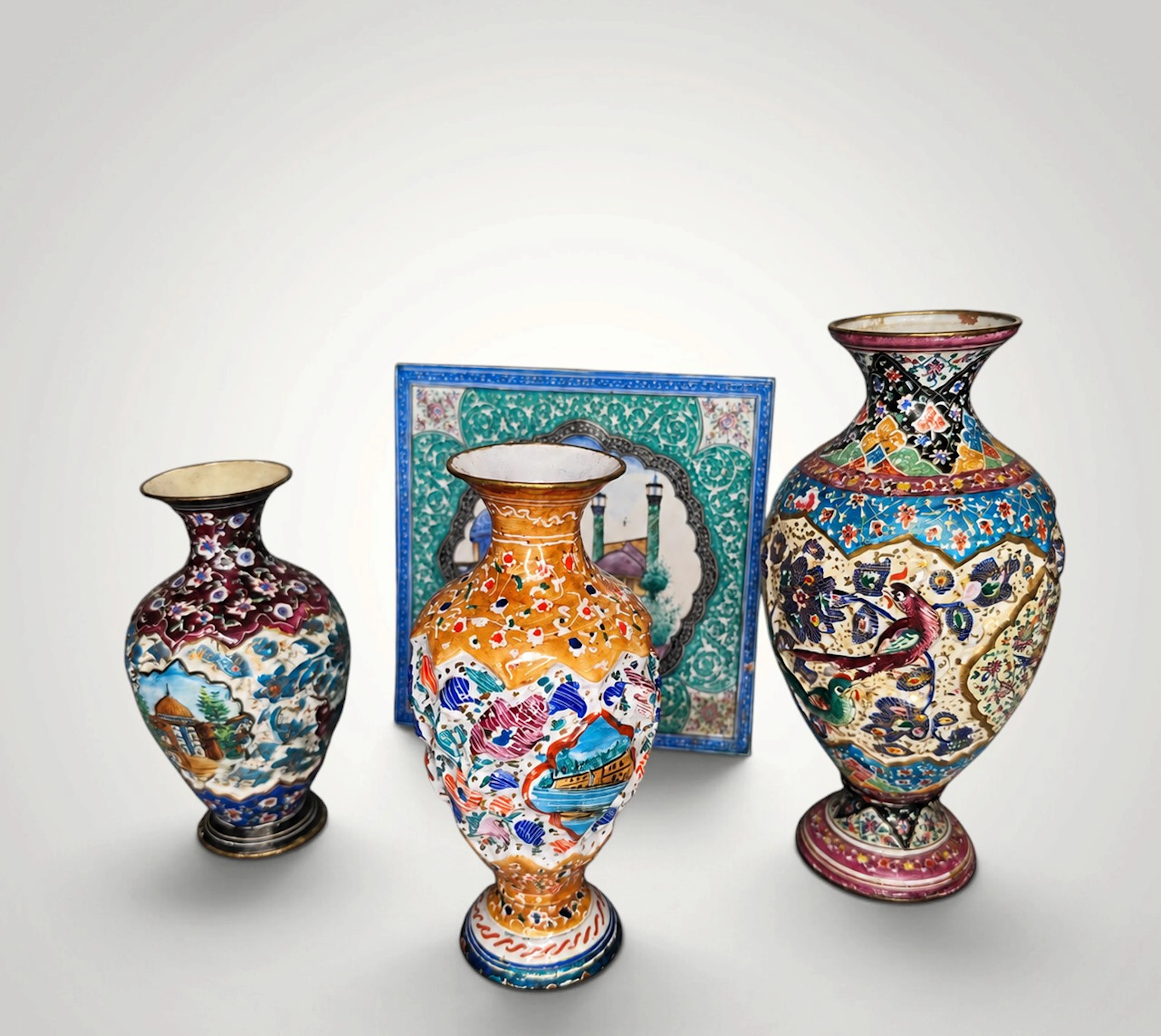 A collection of enameled copper vases - 19th to 20th centuries