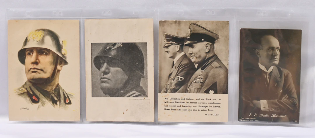 Italy, rare selection of propaganda cards of Mussolini. Total of nine