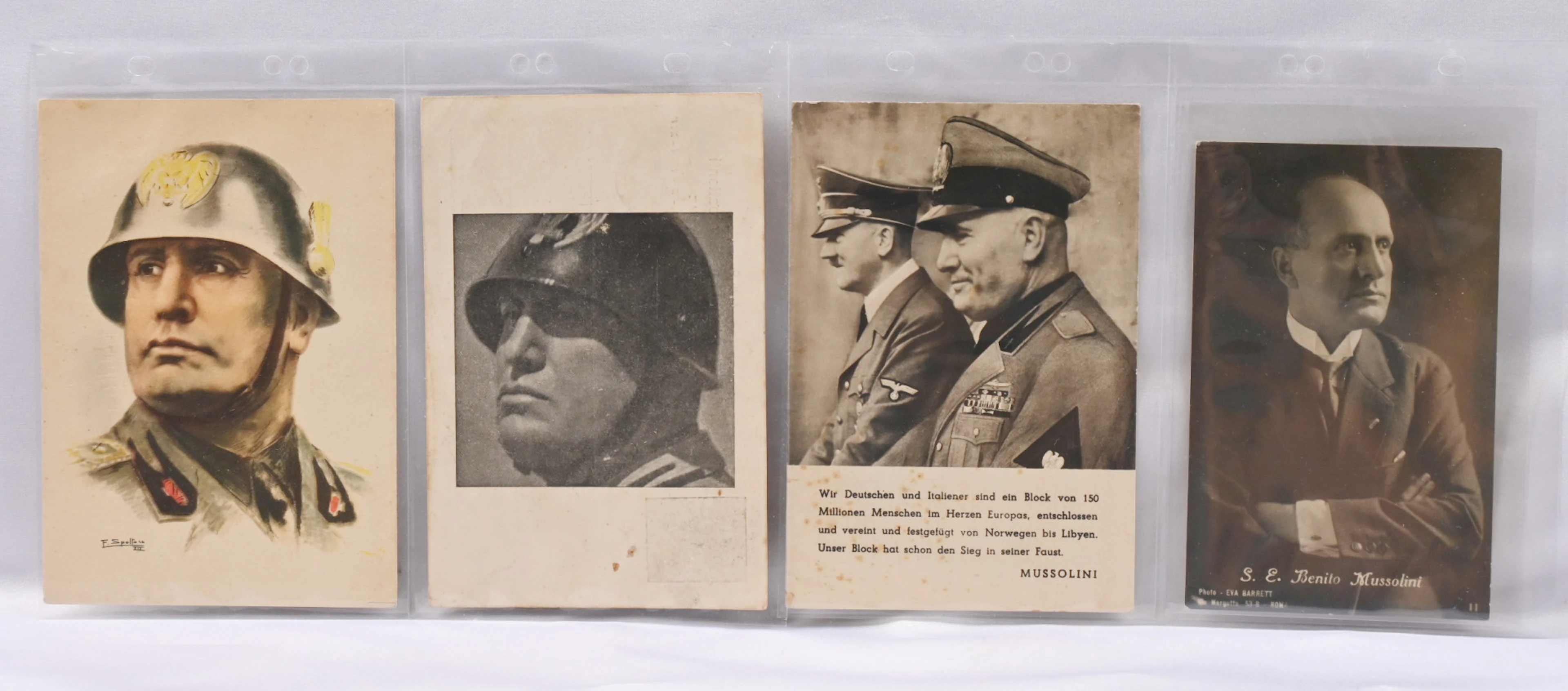 Italy, rare selection of propaganda cards of Mussolini. Total of nine