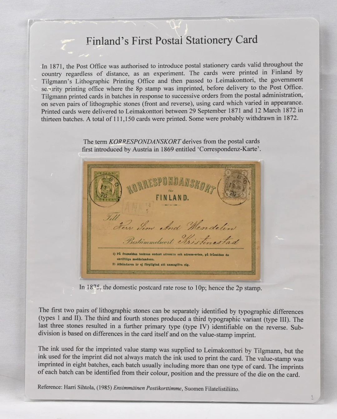 Fine single frame (16 pages) EXHIBITION COLLECTION of the 1871 8 penni