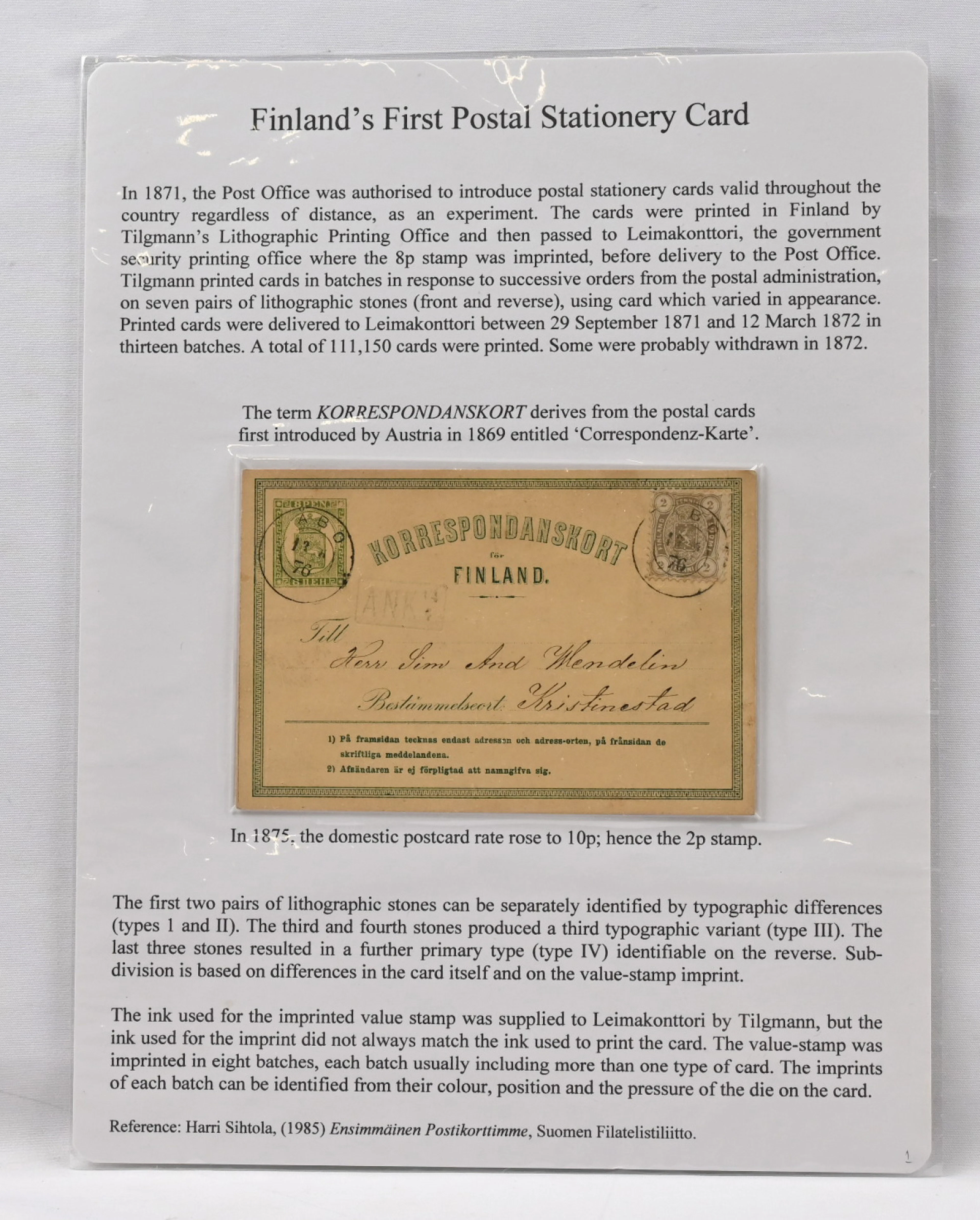 Fine single frame (16 pages) EXHIBITION COLLECTION of the 1871 8 penni