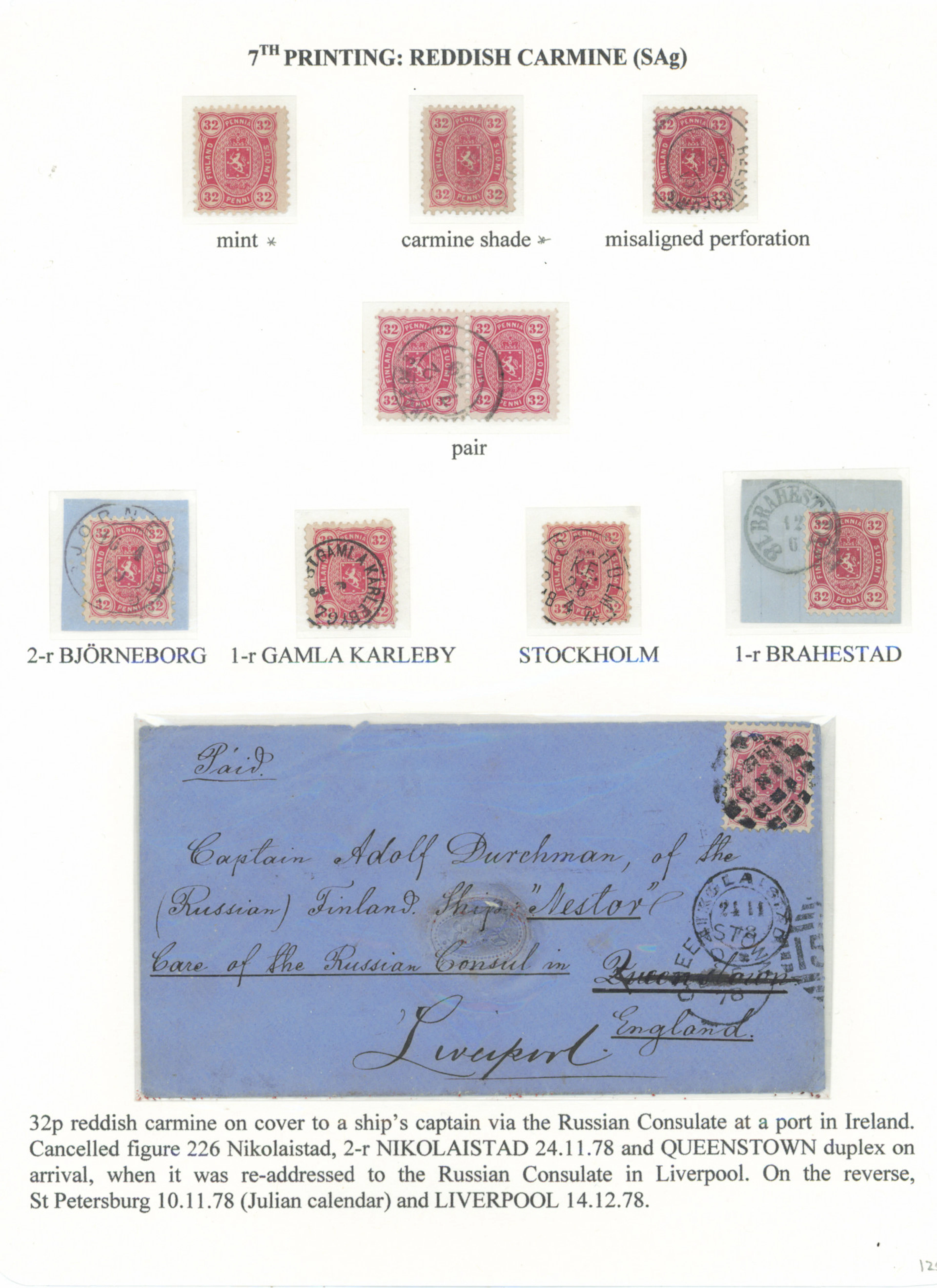 32 penni 7th printing, reddish carmine. Fine collection page, including