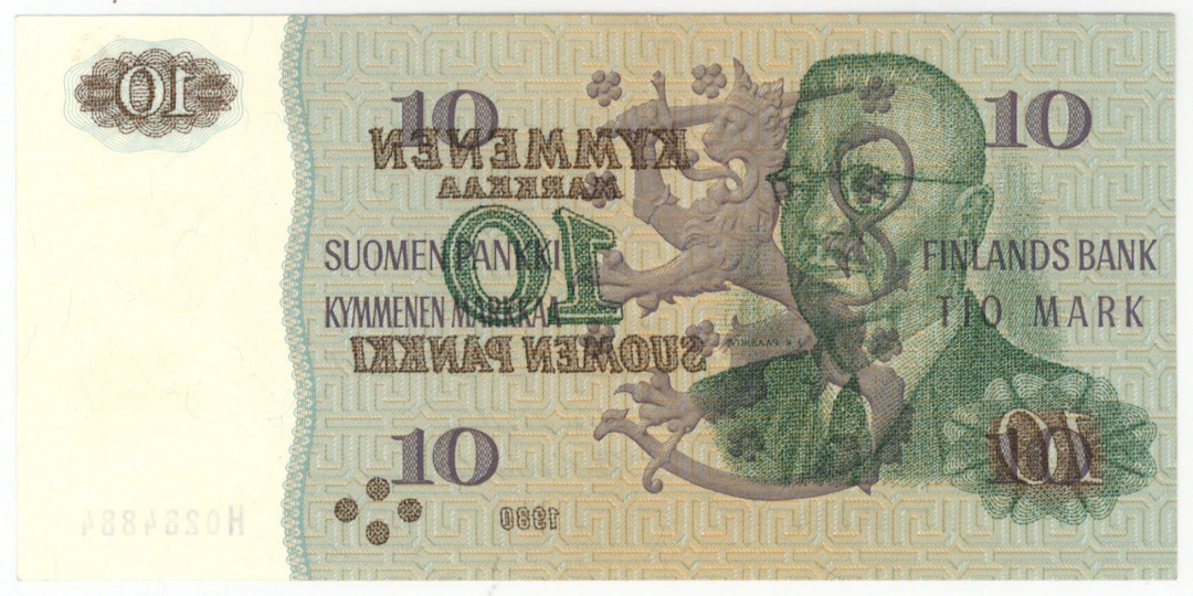 1980 10 markka on the other side printing twice / nice offset.