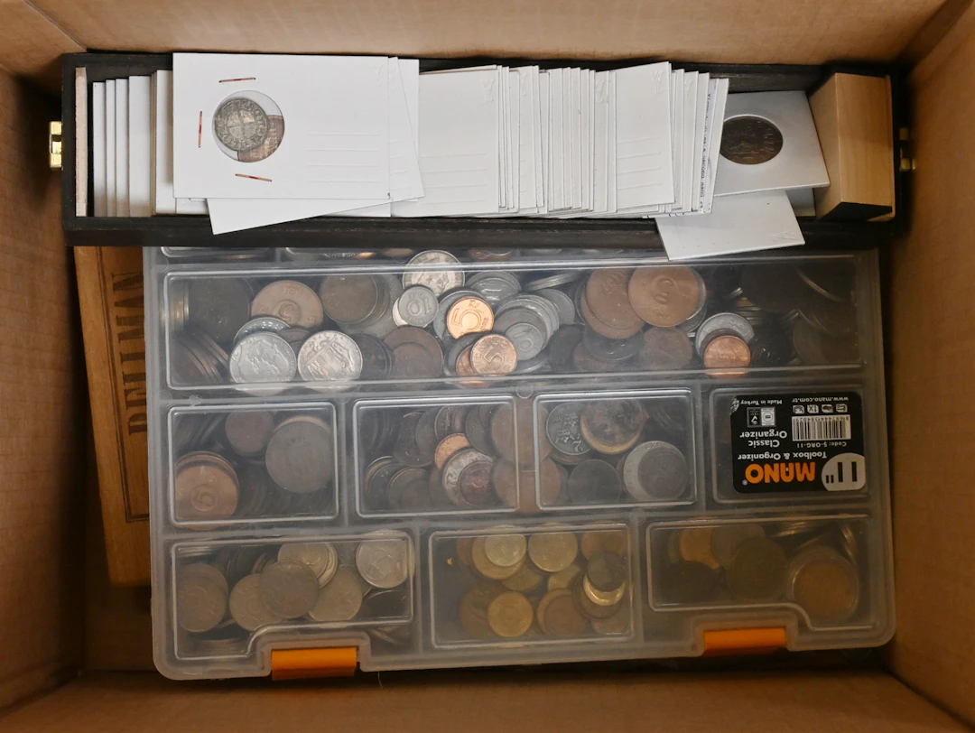 Whole world coin lot, over 9 KG + some banknotes and banknote catalogue