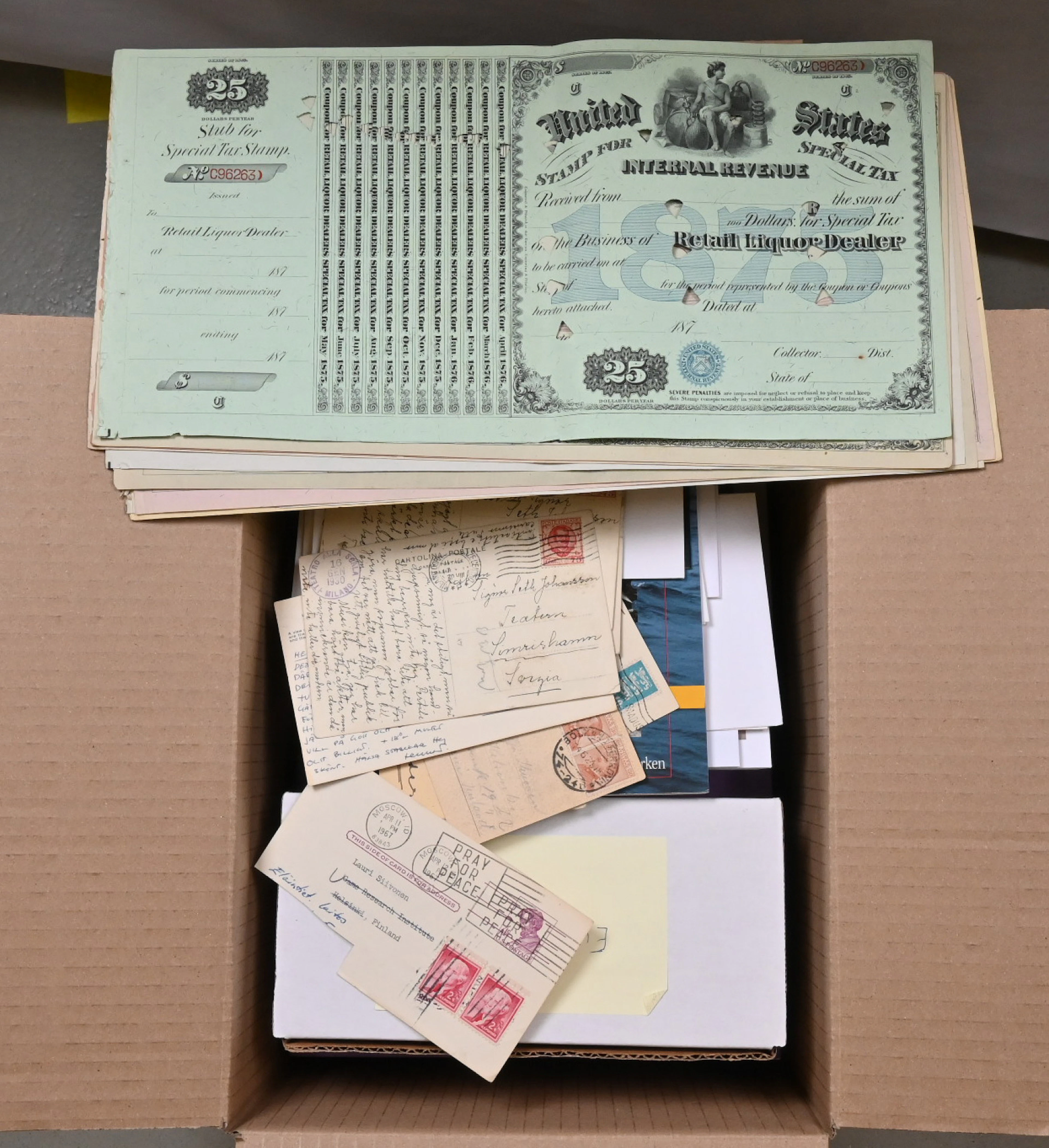 Bulk stamps and postal items in a box of over 6 KG, including eg.