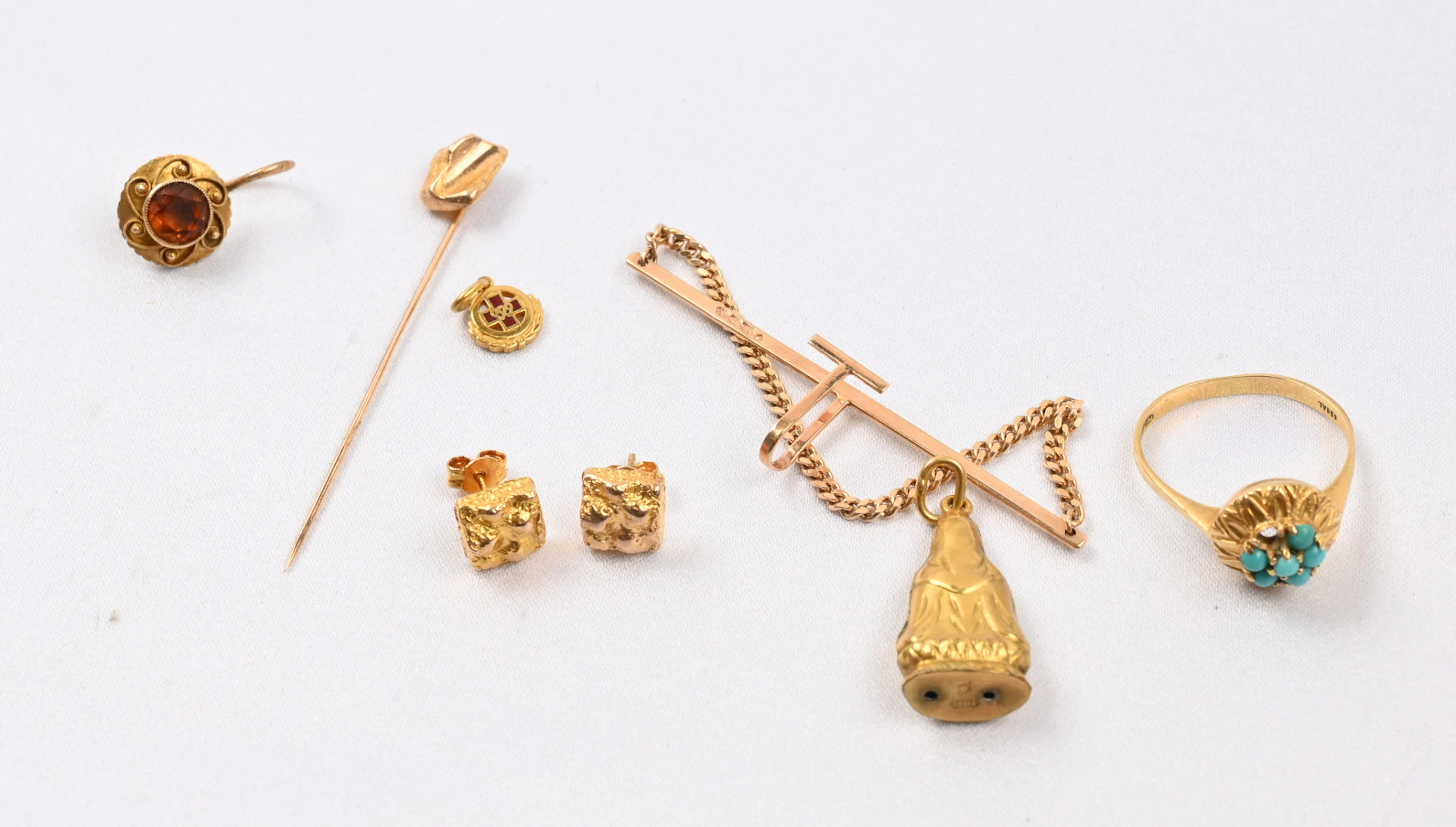 Selection of gold jewelry (585), partly with small gemstones. Gross