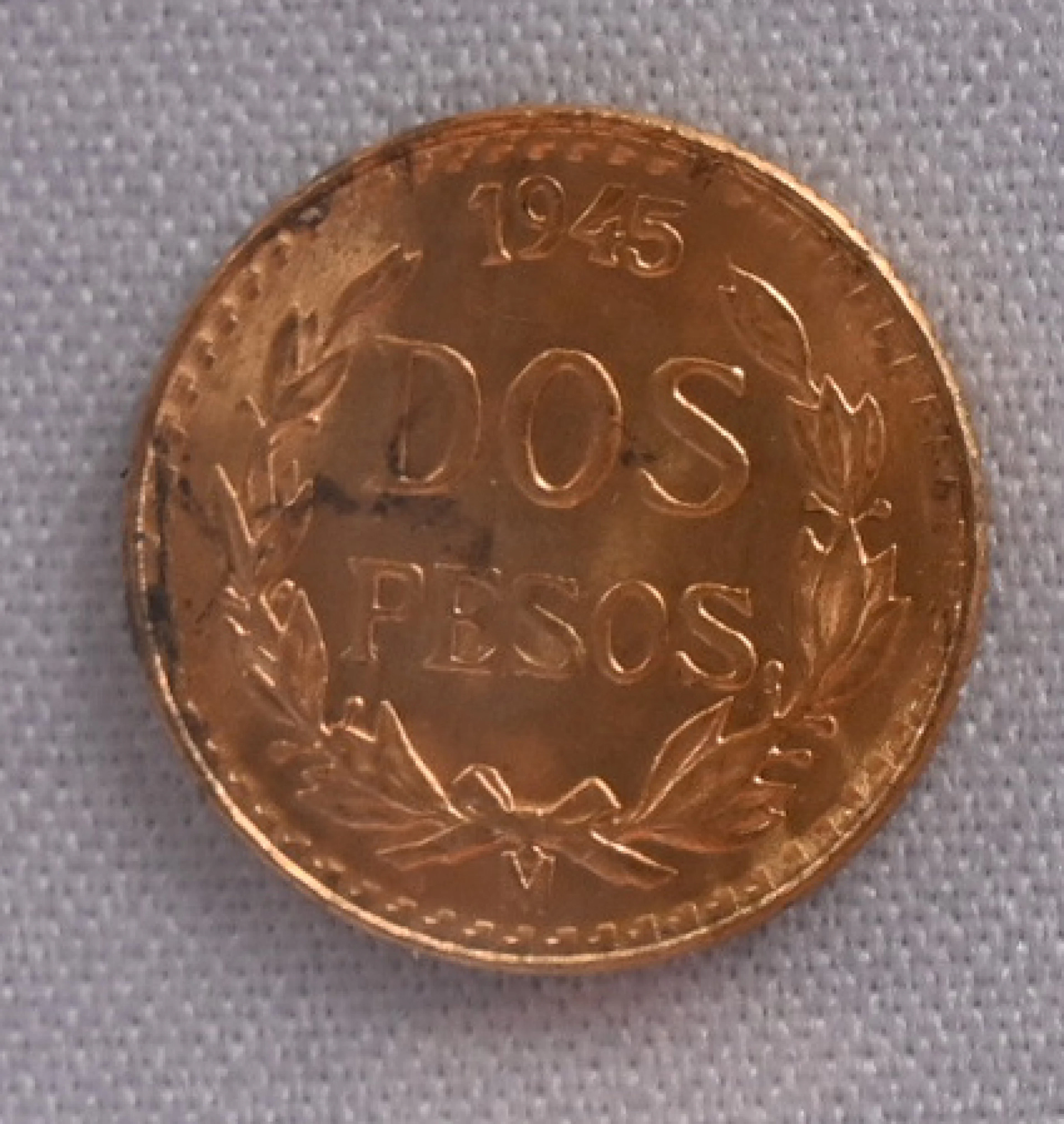 Mexico 1945 Dos pesos, gold.