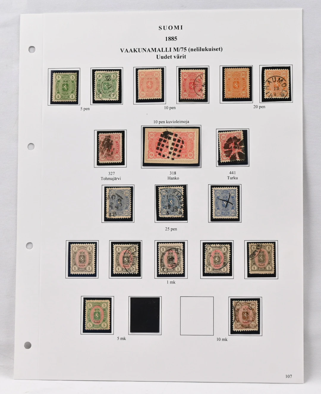1885 collection of shades mounted on four pages, also couple fragments