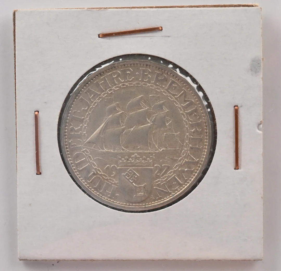 Germany, Weimar Republic 1927 3 Reichsmark Bremerhaven silver. Rare!