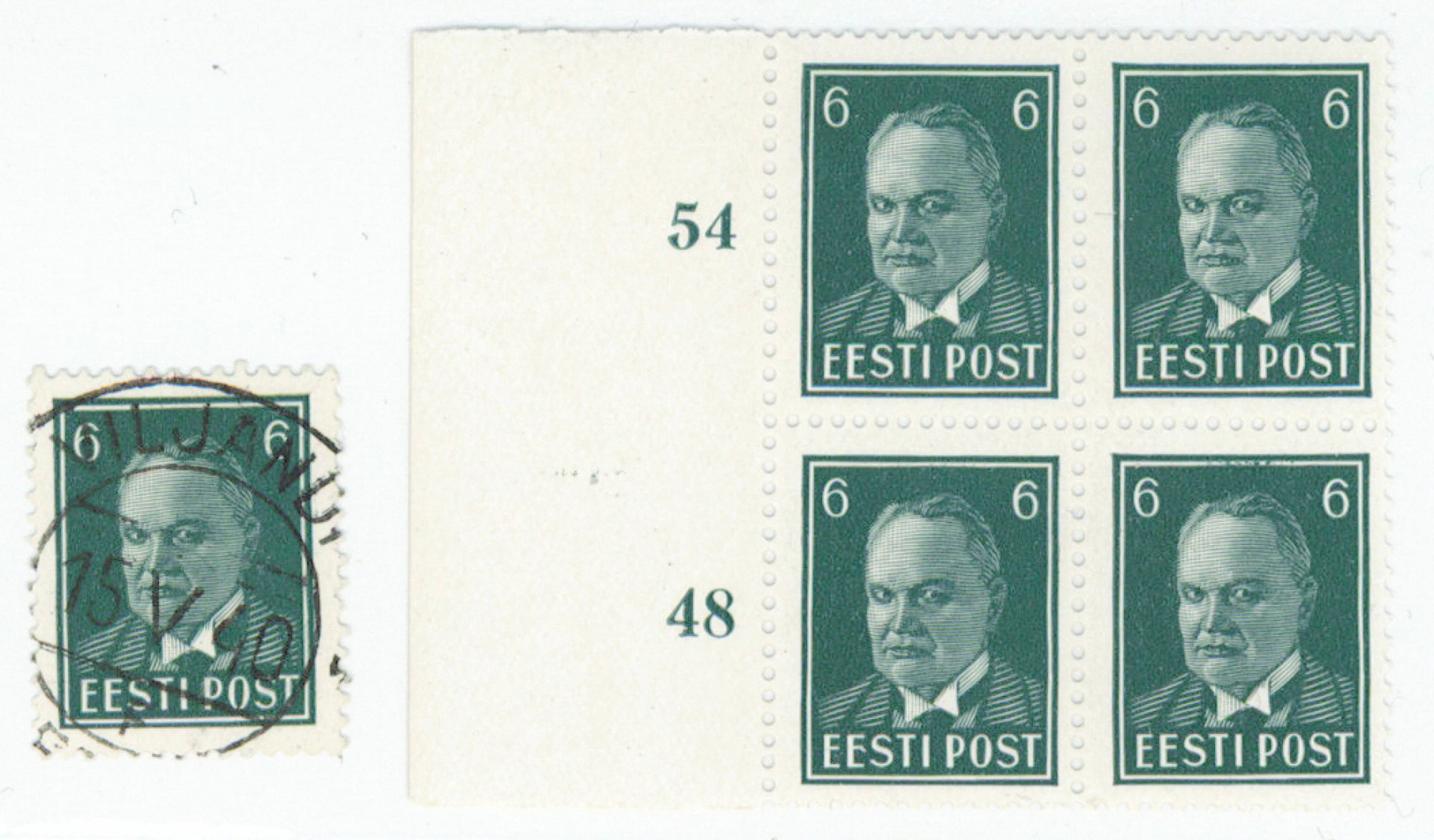 1940 Päts 6 sent green Mi 157, rare very fine mint ** block of four