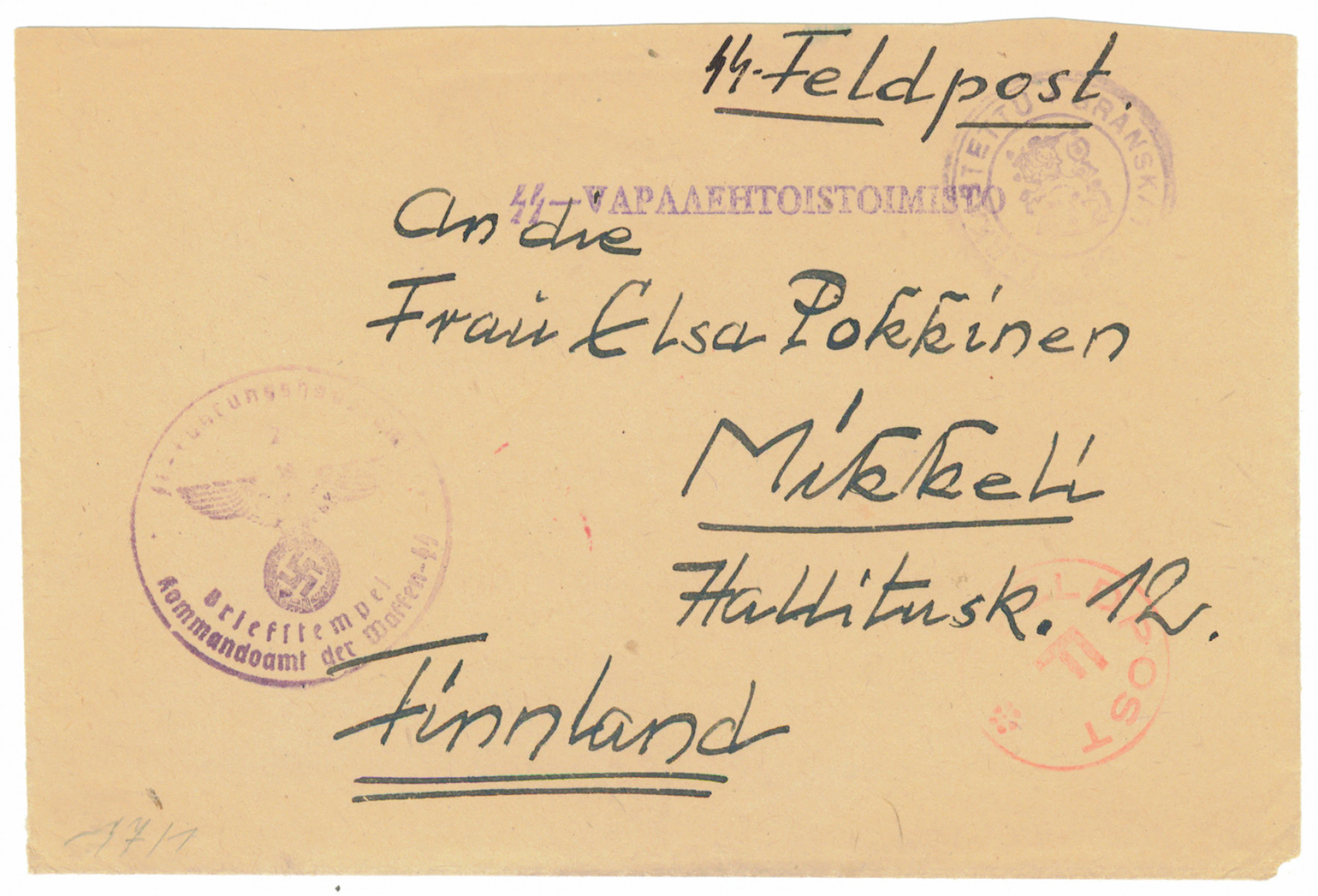 SS volunteer mail: letter from a man in the battalion to Finland from