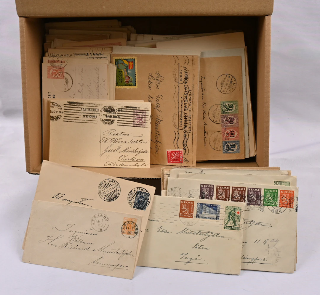 Postal items franked with serpentine rouletted stamps and onwards