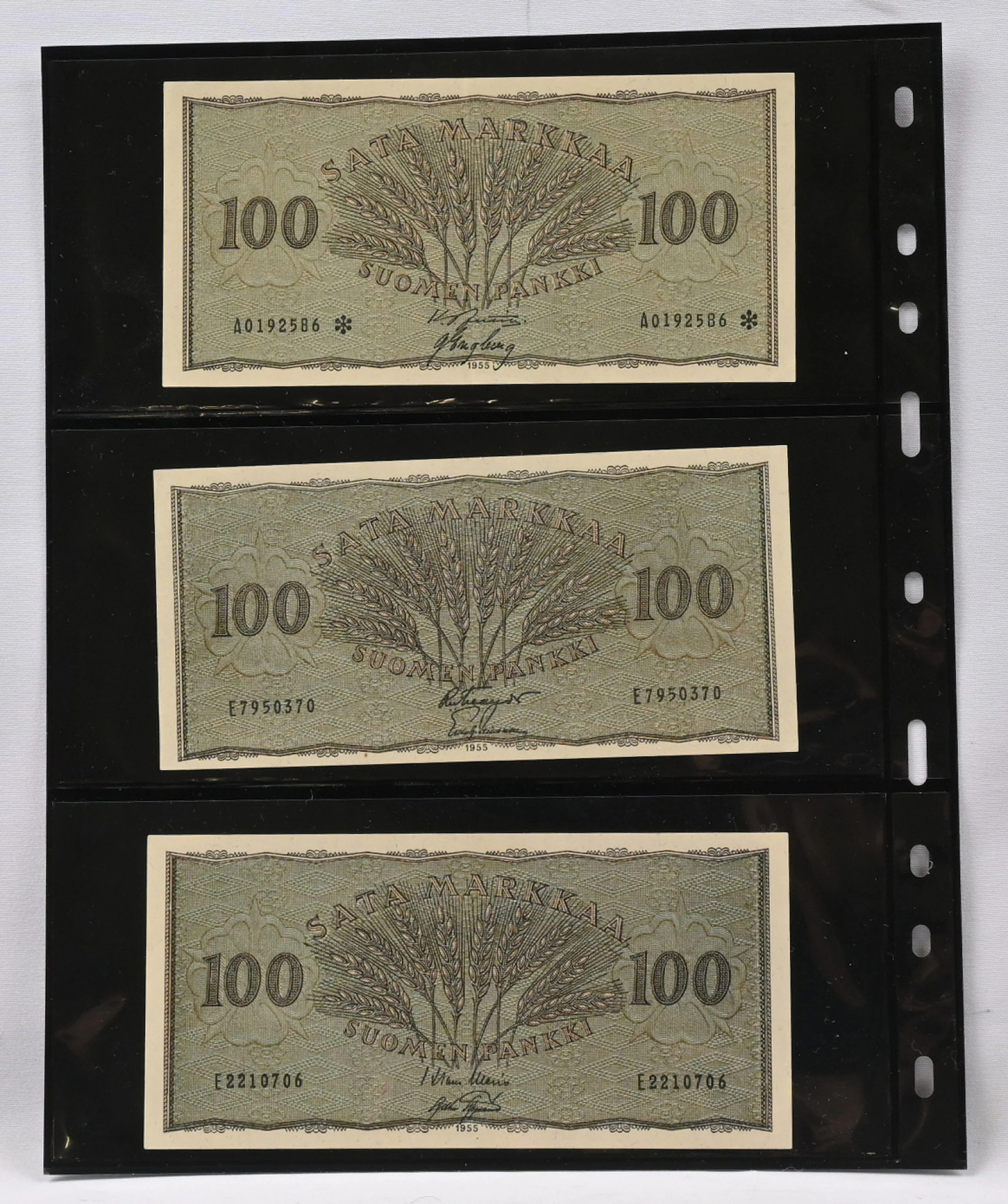 1955 fine selection from 100 markka to 10.000 markka, seven banknotes!