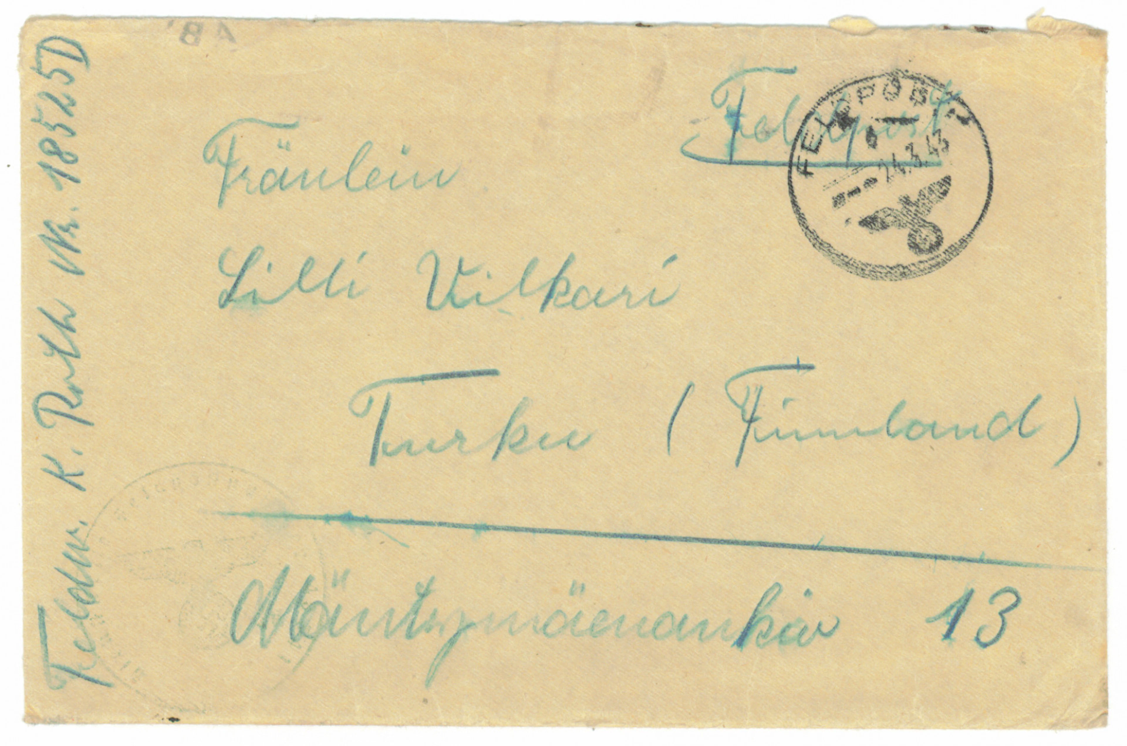 German field post in Finland: field post letter with contents to Turku