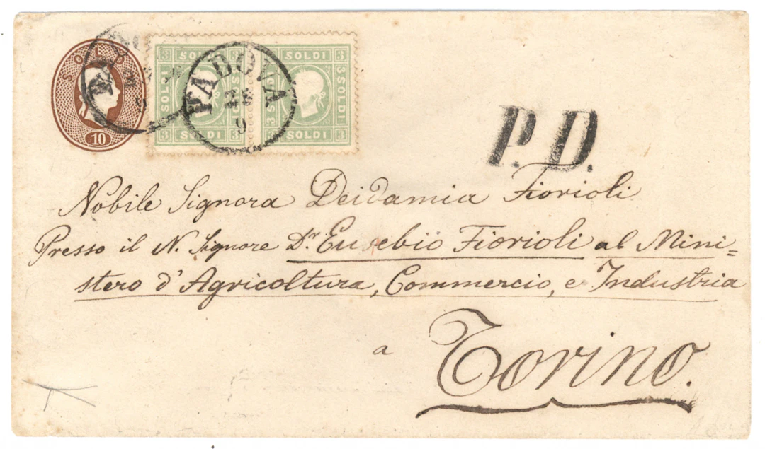 Lombardy-Venetia 1858 two pieces of three soldi Mi 8 / Sass. 35 stamps