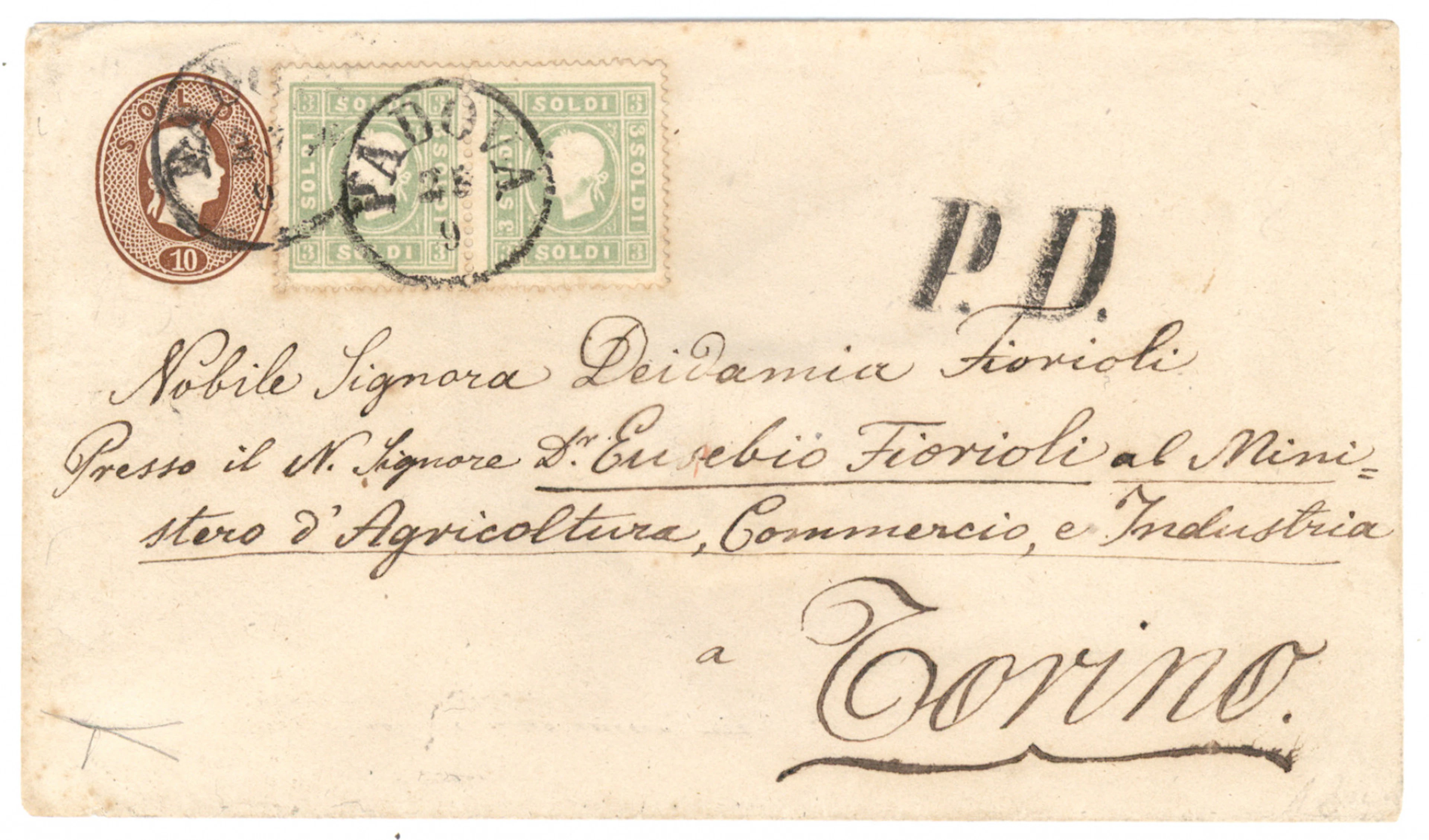 Lombardy-Venetia 1858 two pieces of three soldi Mi 8 / Sass. 35 stamps