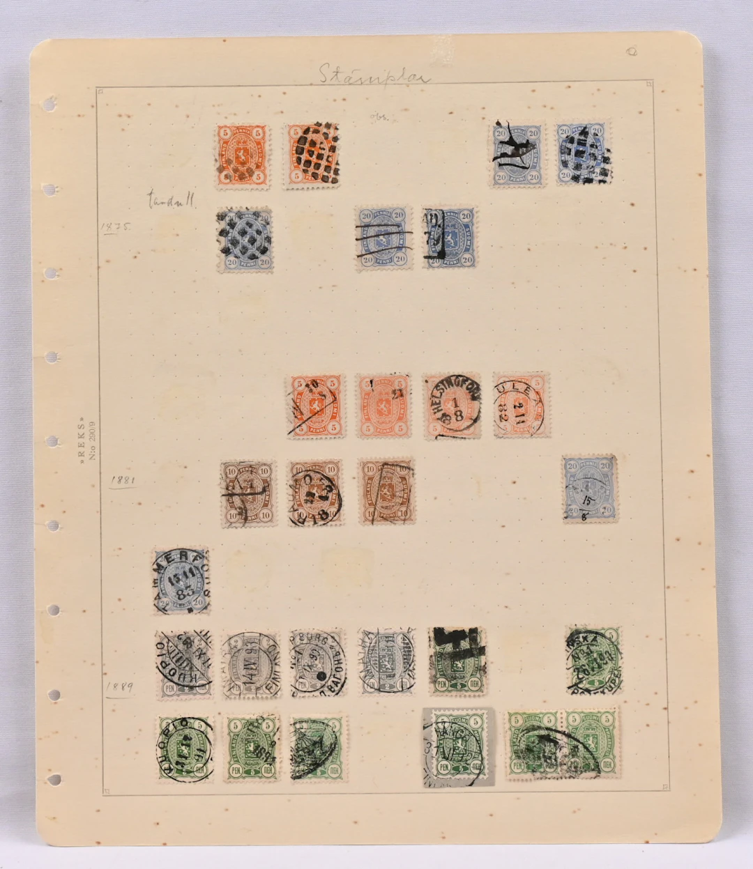 1875 - 1882 old selection of postmarks etc. on pages. Additionally