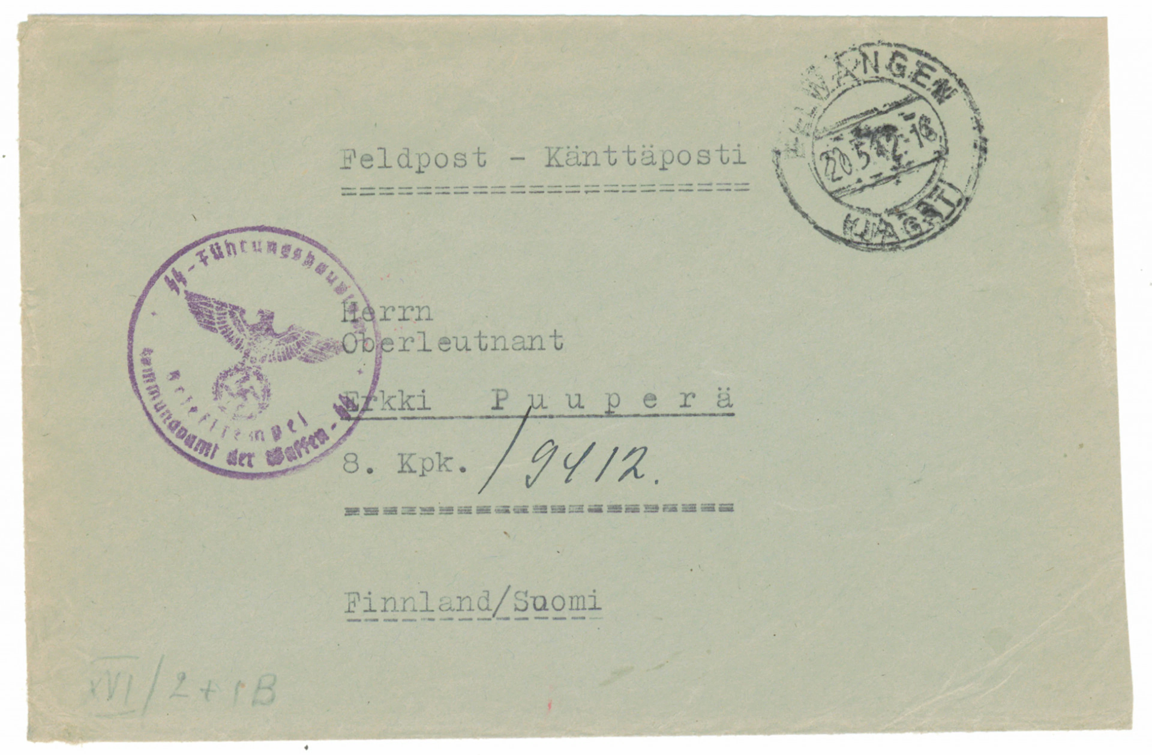 SS volunteer mail: letter to a Finnish SS officer in Finland 20.5.1942.