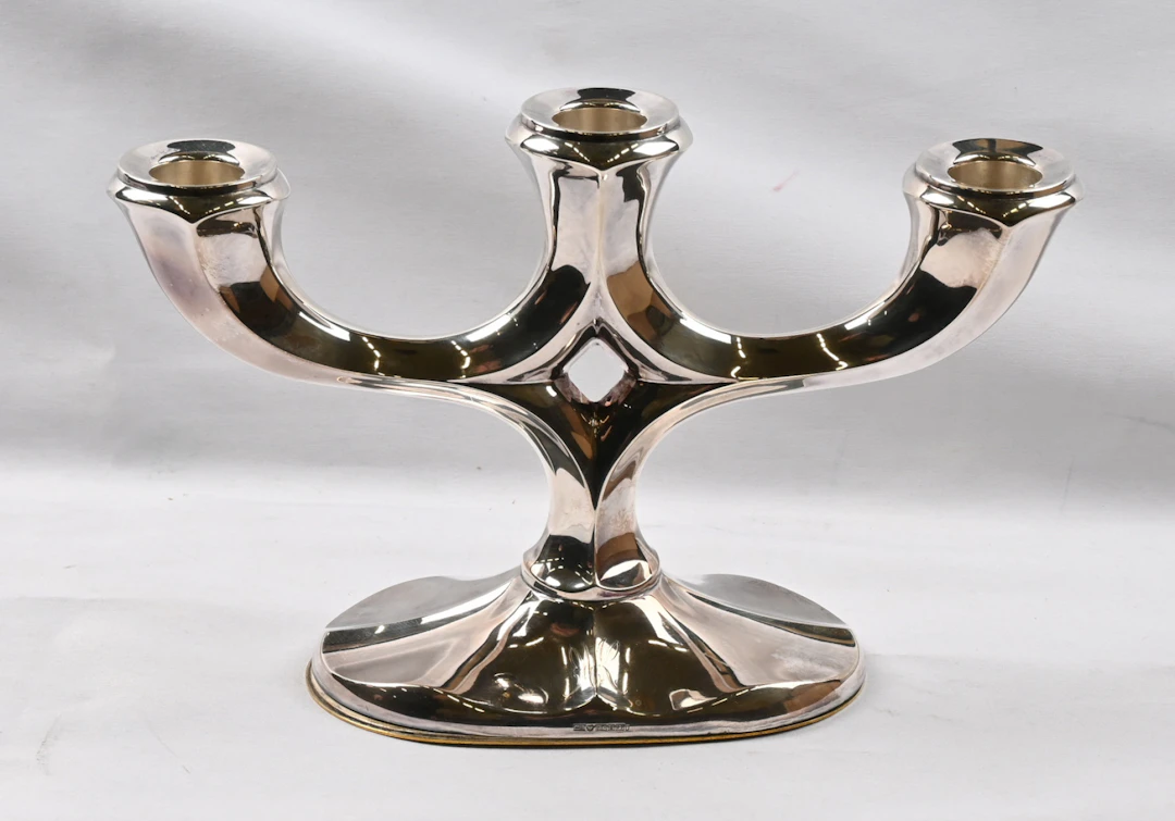 Three-armed candlestick silver (813) year mark F7, engraving. Height
