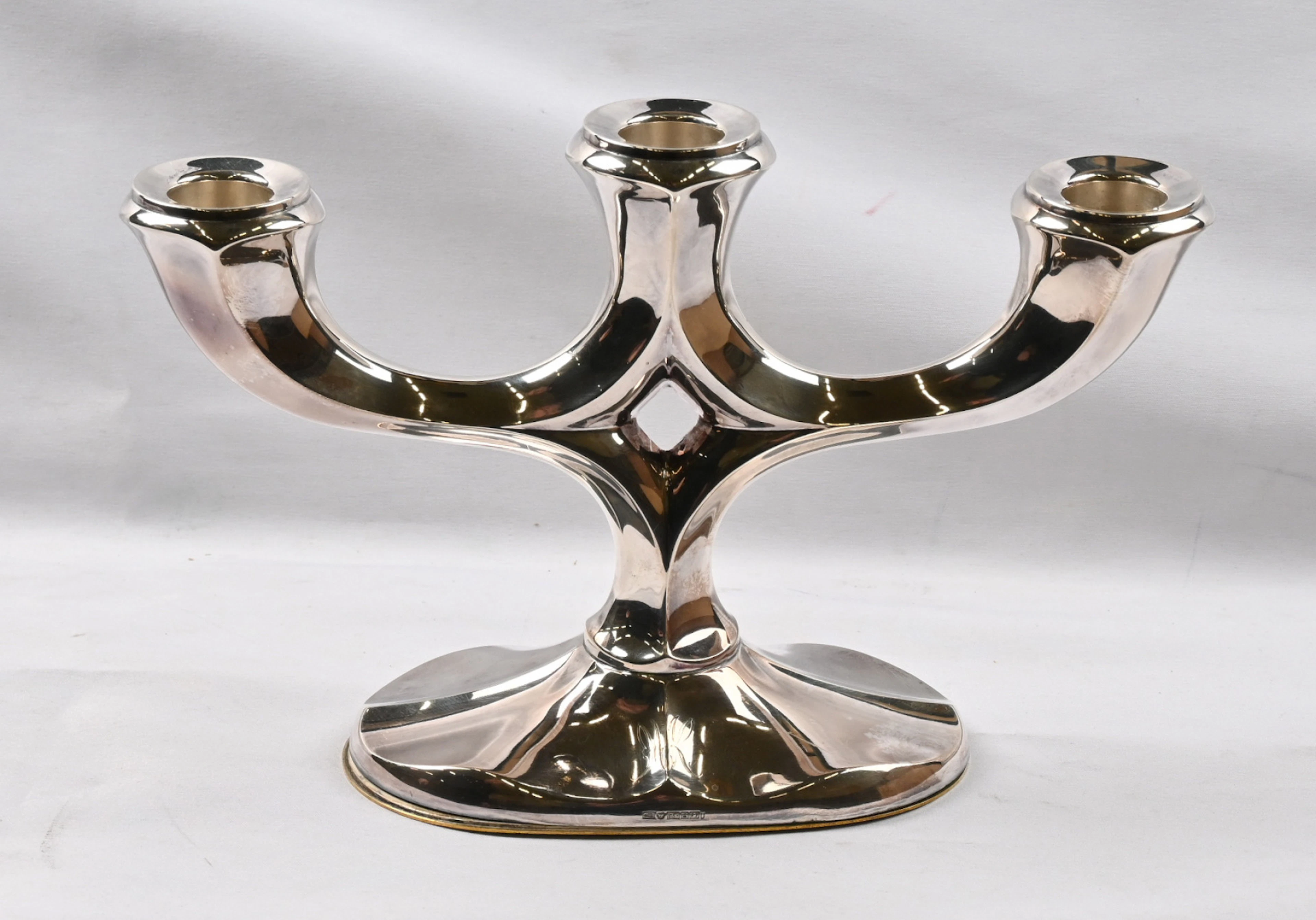 Three-armed candlestick silver (813) year mark F7, engraving. Height