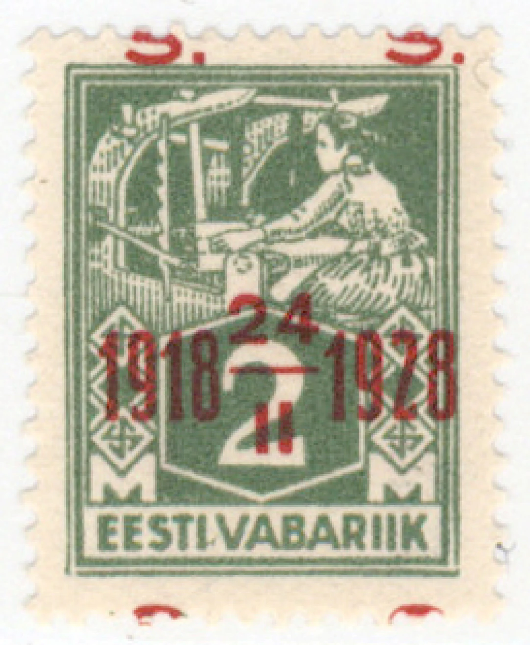1928 Overprints 2 senti Mi 68, very fine mint ** stamp with a large
