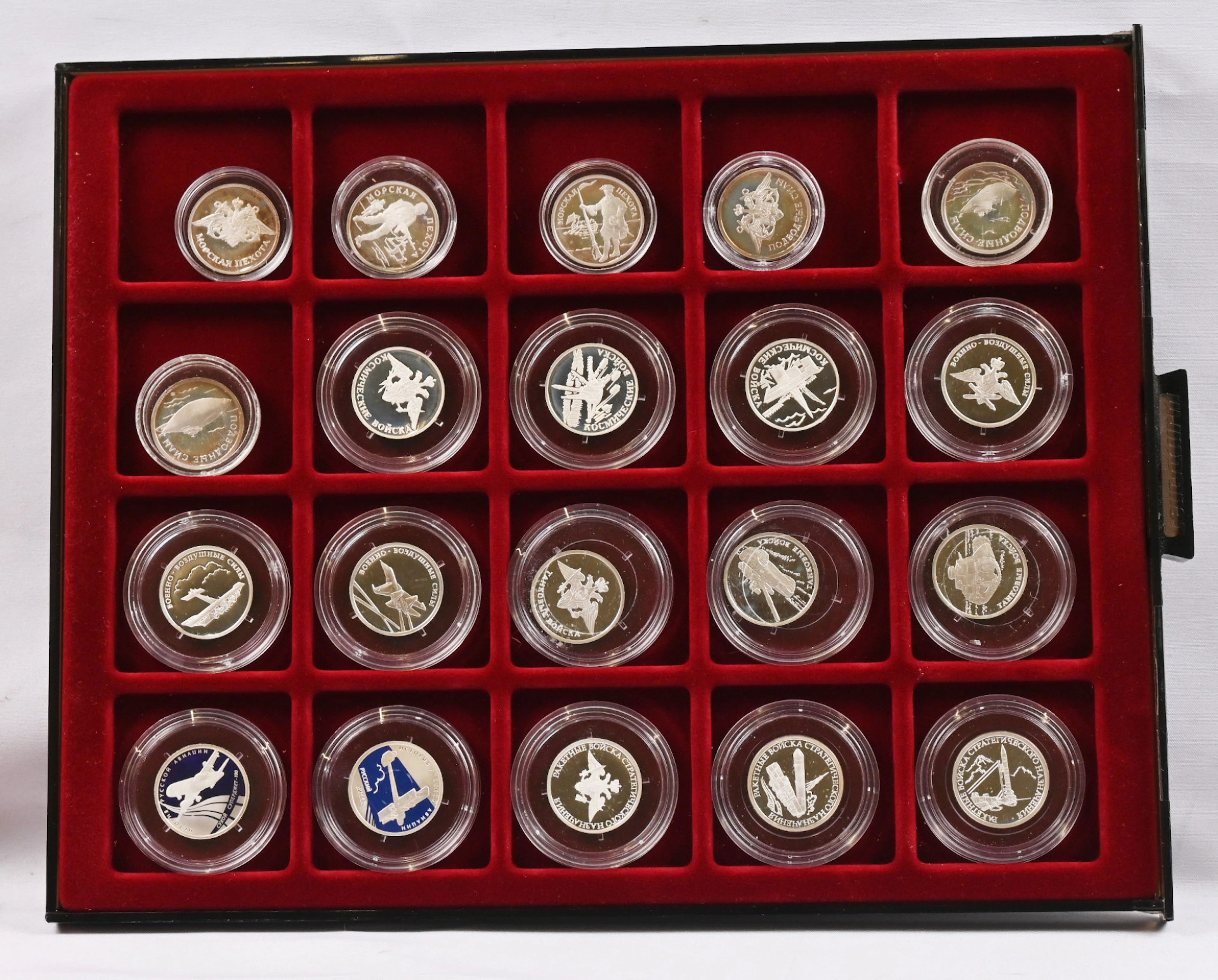 2005 - 2011 20 different 1 Rouble silver commemorative coins in capsules.
