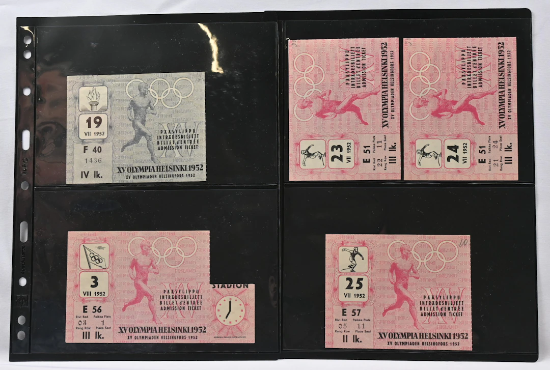 Olympics, admission tickets of the Helsinki 1952 Games nine pieces.