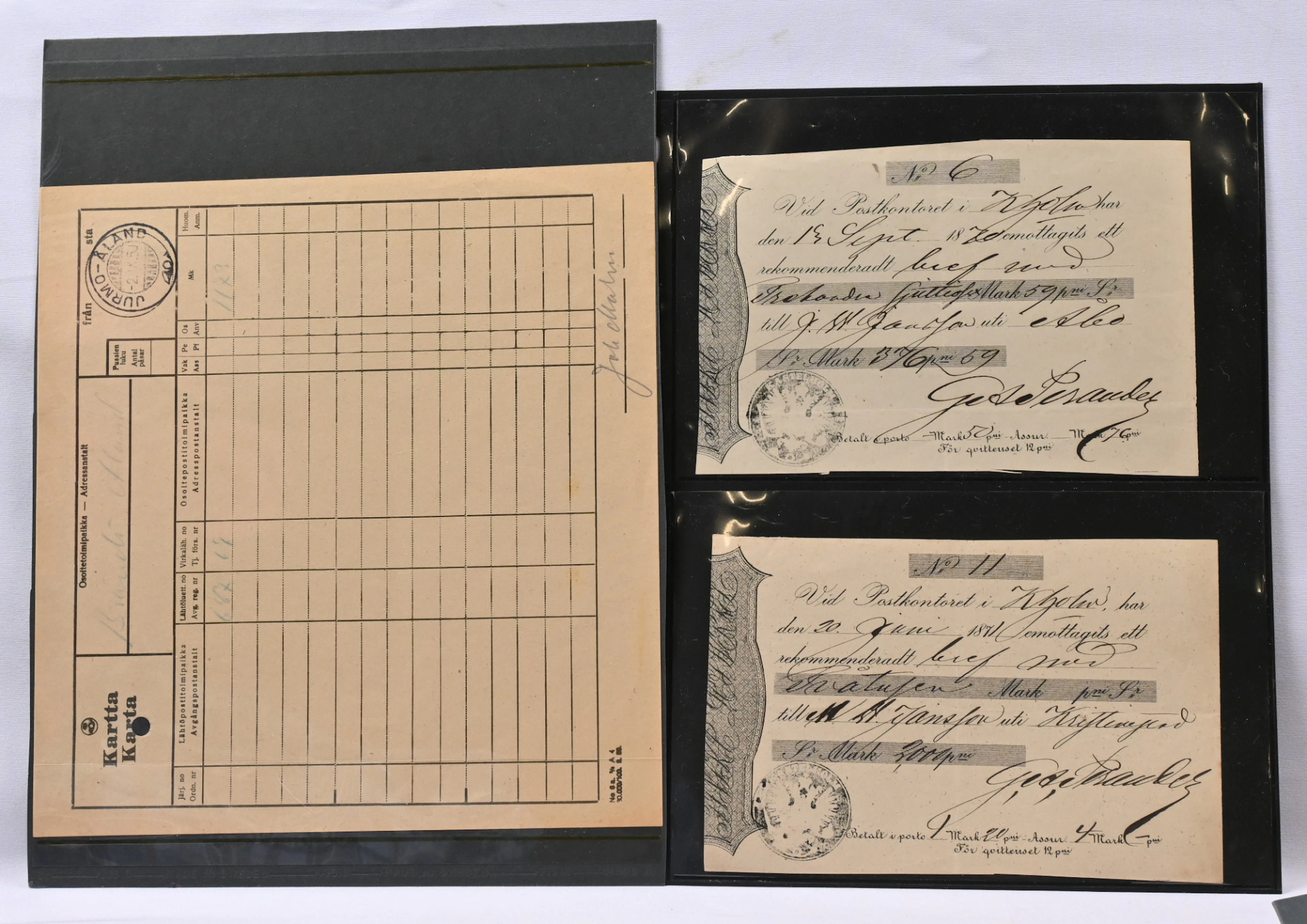 Postal forms and other interesting documents from Aland Island fine