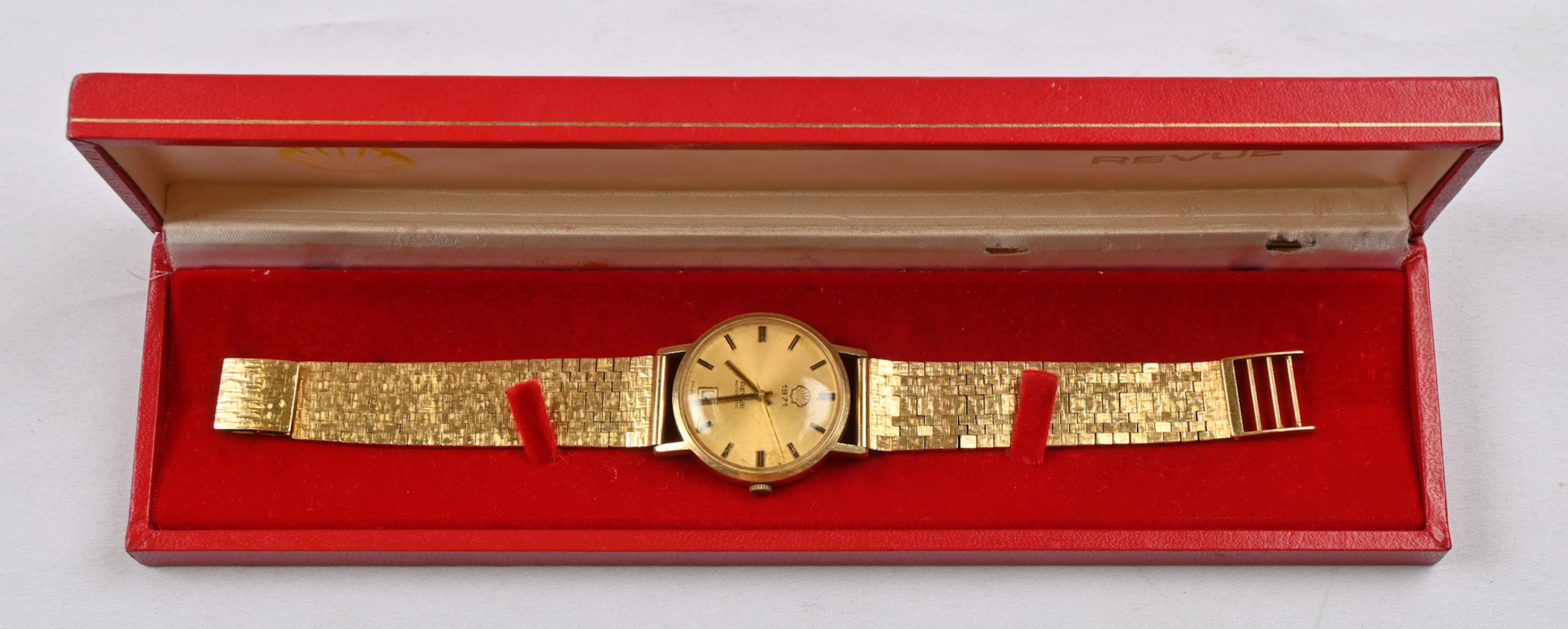 Men's MAGNIFICENT gold wristwatch Revue Automatic (with Shell 1971